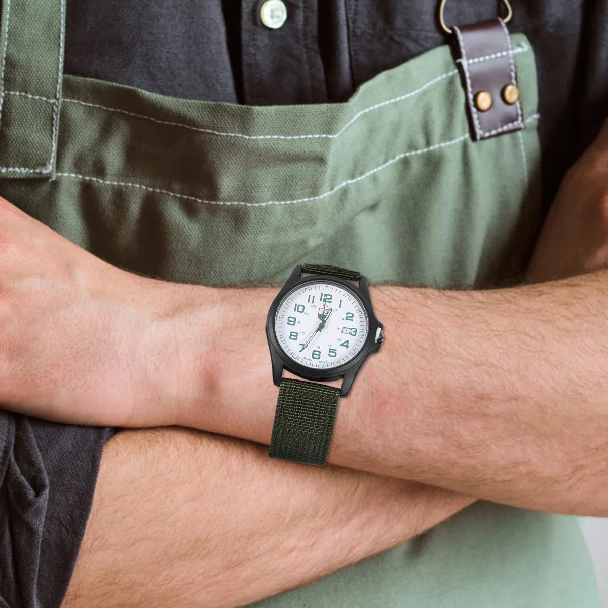Lurrose Reloj Calendario y Diseño Creativo de Cuarzo para Hombre Correa de Nylon Verde Elegante y Resistente para Uso Deportivo Diario
