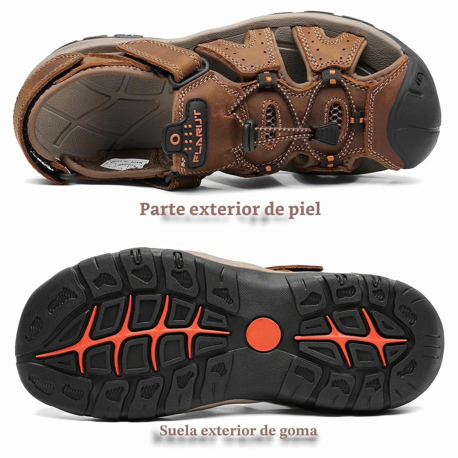 FLARUT Sandalias Deportivas Hombres Verano Exterior Senderismo Zapatos Trekking Casual Zapatos de Montaña Cuero Sandalias de Playa | Cuero auténtico,Puntera cerrada,Suela de goma antideslizante,Entresuela ligera y amortiguadora de EVa,Cierre de ajustable