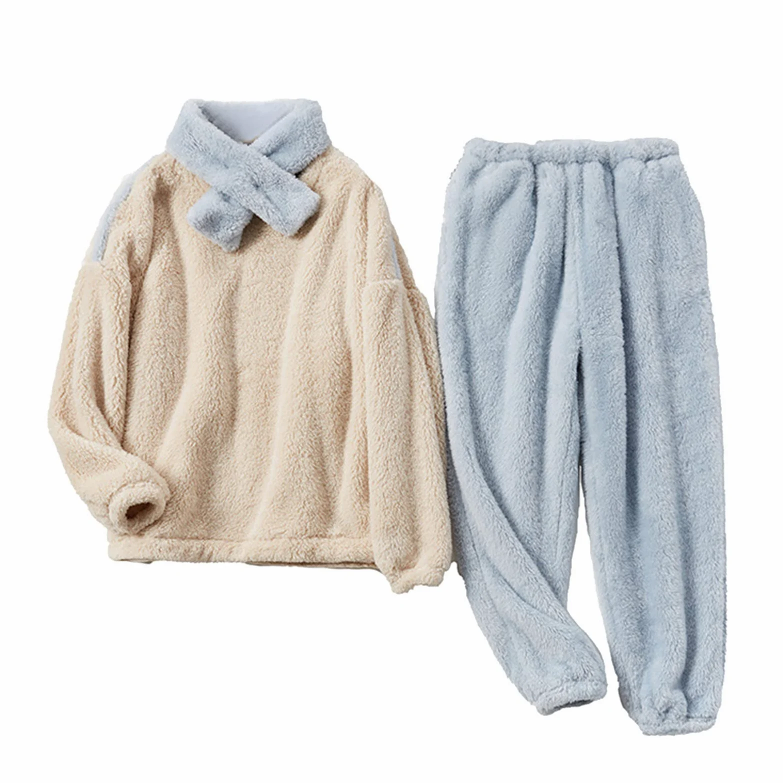 CMBSSTFC Pijamas de invierno para mujer, de forro polar, cálido y acogedor, pijamas térmicos de dos piezas, pantalones largos y camisetas de pijama, traje de jogging, conjunto de pijama de gran tamaño