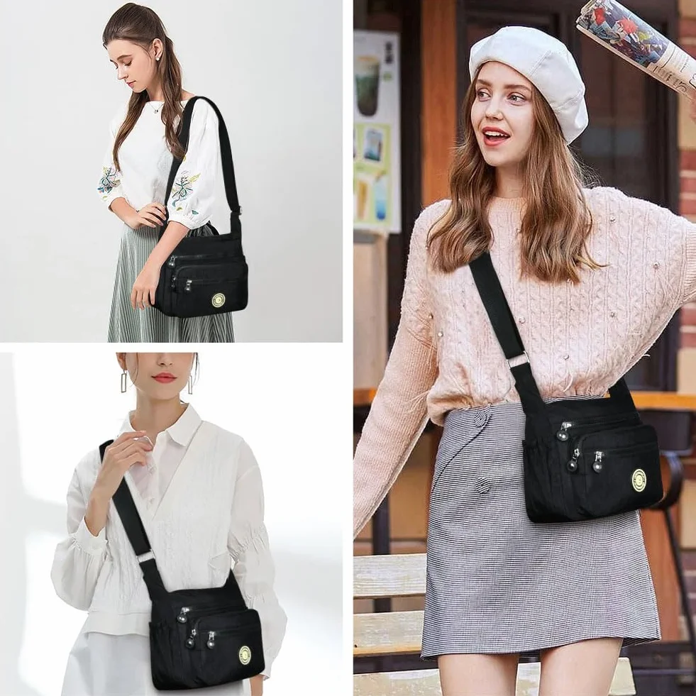 Aucuu Bolso Bandolera Mujer, Impermeable Nailon Crossbody Bolso, Grande Crossbody Bolsos con Correa Ajustable, Múltiples Bolsillo, para Viajar, Escuela, Compras, Trabajo