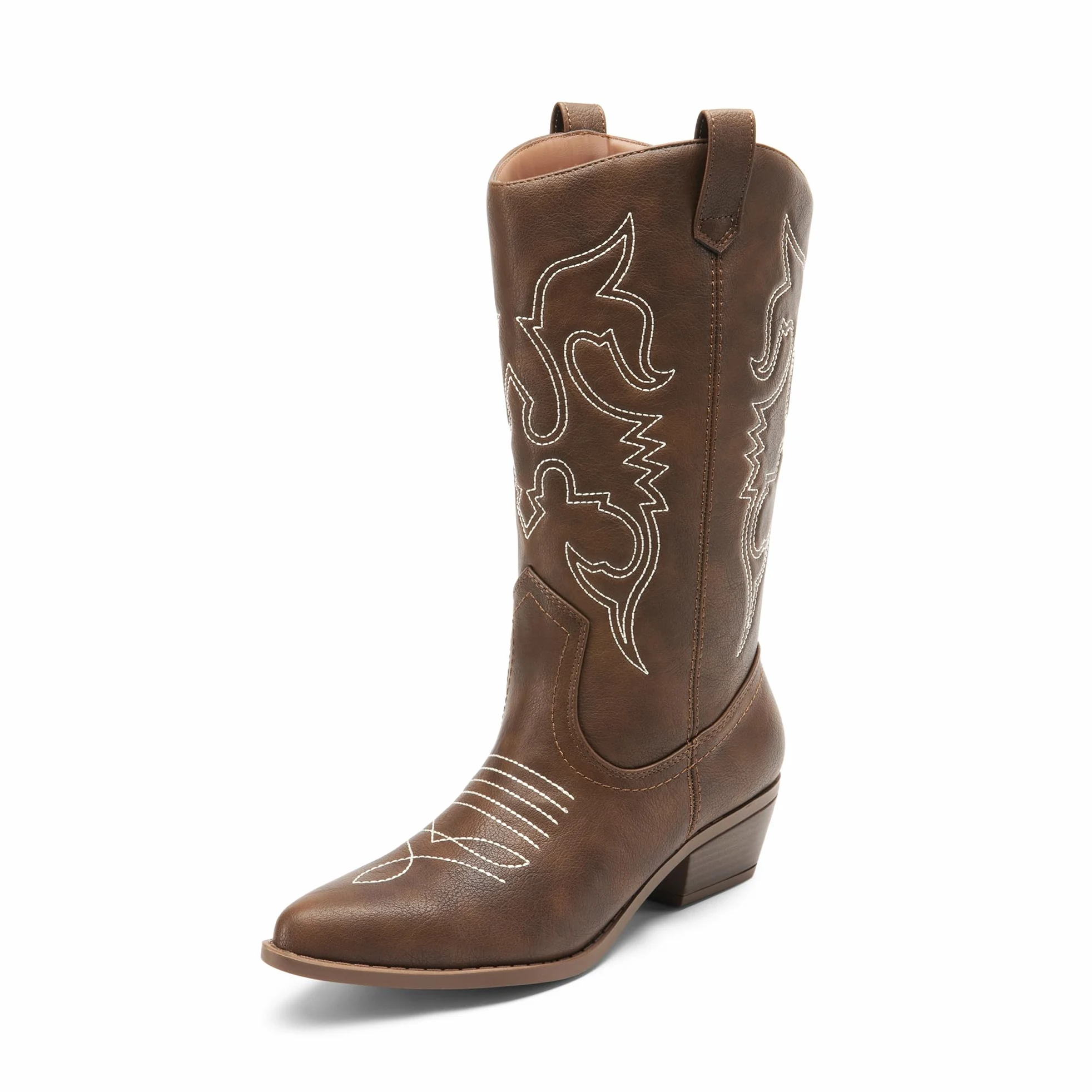 DREAM PAIRS Botas Vaqueras Tobillo Mujer | Punta clásica, tacón 4.5cm, patrones bordados, forro suave, plantilla PU+4mm látex.