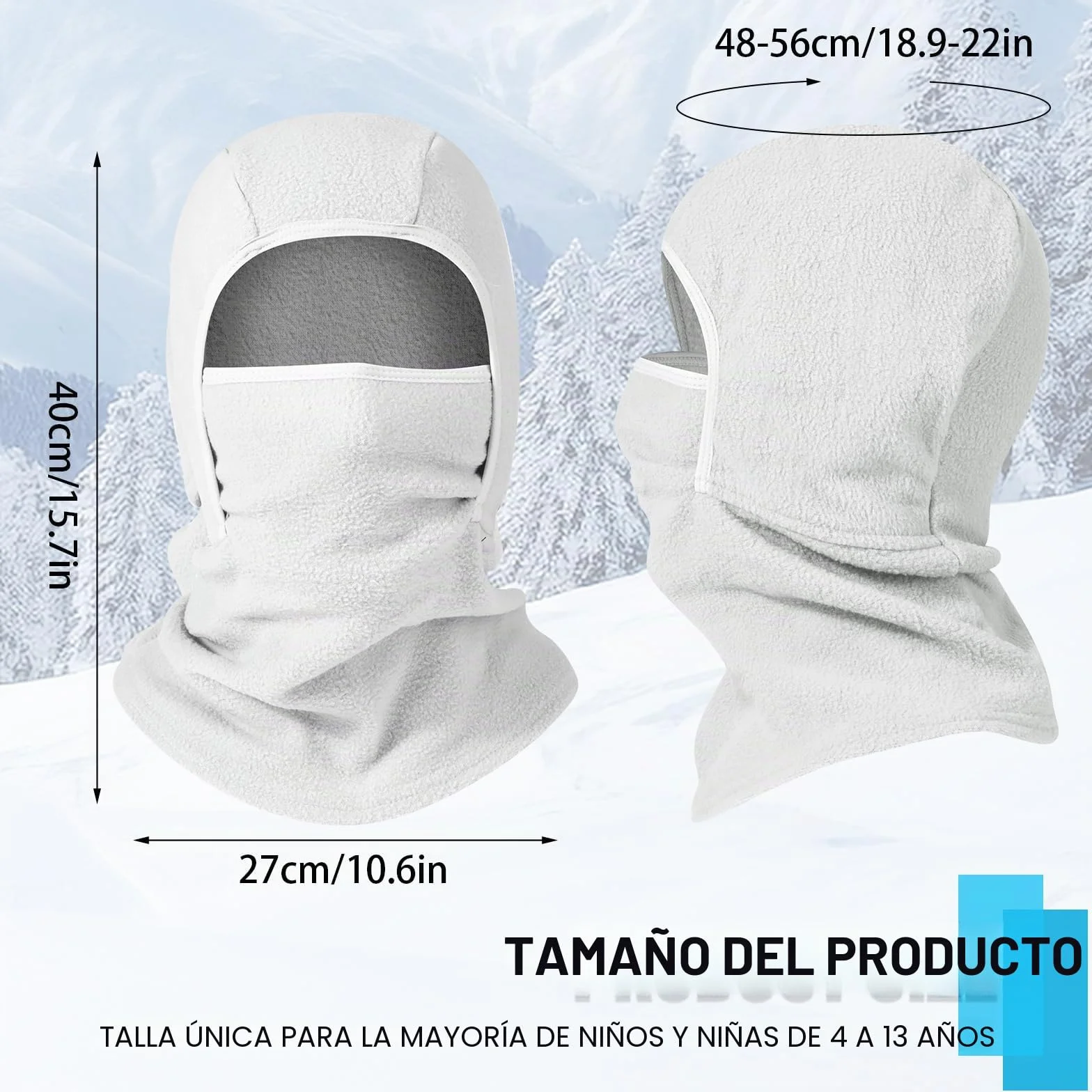 Pasamontañas Térmico Niños 4-13 Años, Máscara de Esquí Ciclismo con Forro Polar y Calentador de Cuello