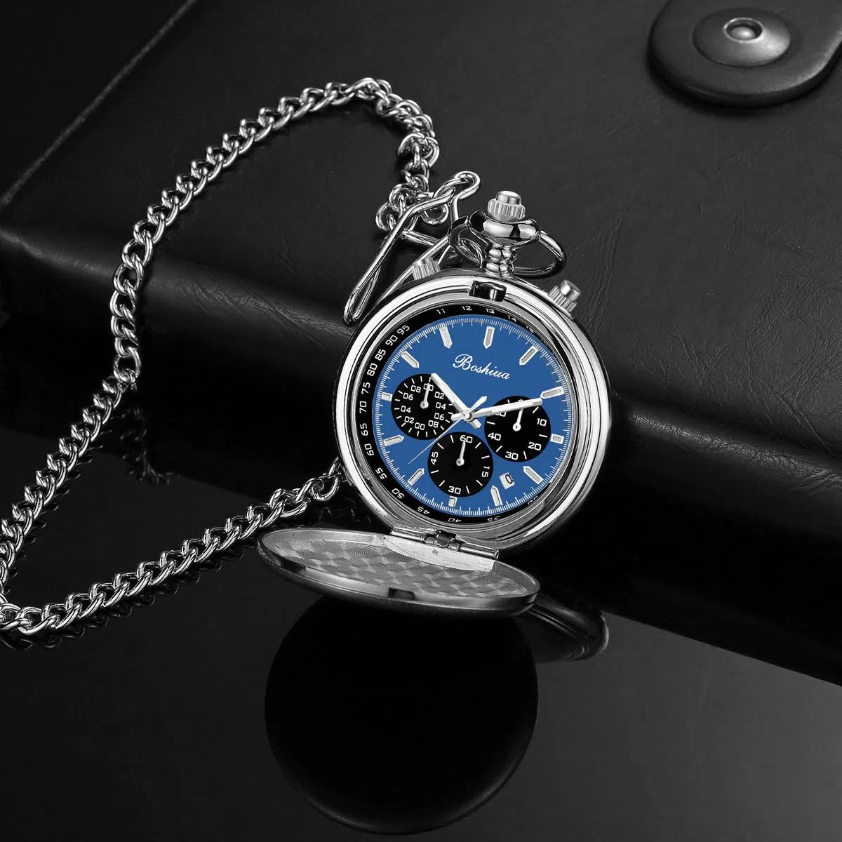 BOSHIYA Relojes de bolsillo de cuarzo suave para hombre, multifuncional, cronógrafo, clásico, vintage, reloj de bolsillo con cadena, Navidad, graduación, cumpleaños, regalo del día del padre