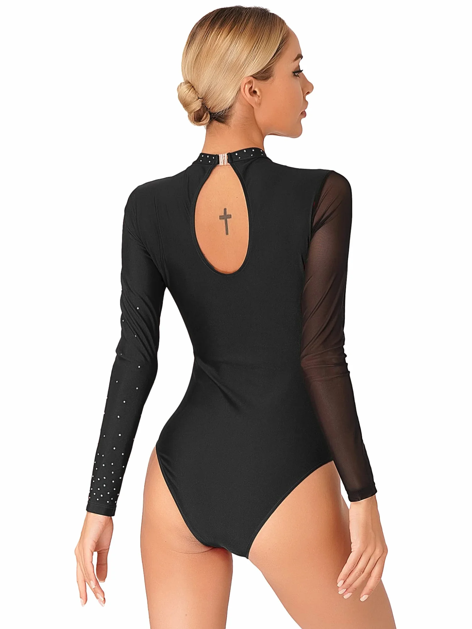 Maillot Gimnasia Ritmica Brillantes Leotardo Ballet Mujer Manga Larga Body Patinaje Artistico