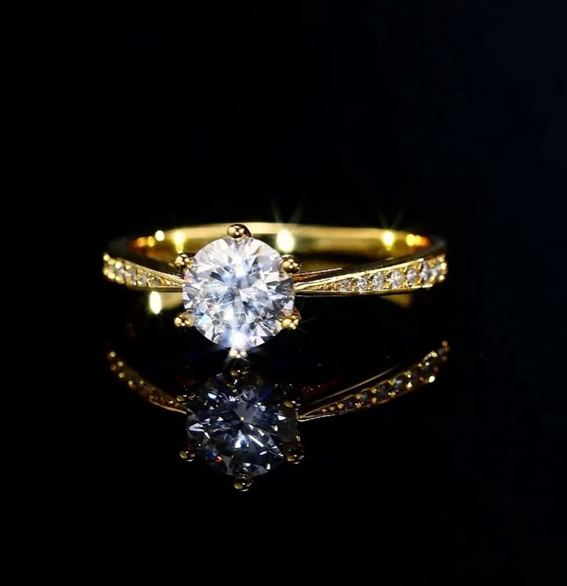 KnSam Anillo de compromiso auténtico Au 375/585/750 de oro, 6 garras con diamante creado en laboratorio, oro amarillo de 9 K/14 K/18 K, talla 47 – 65