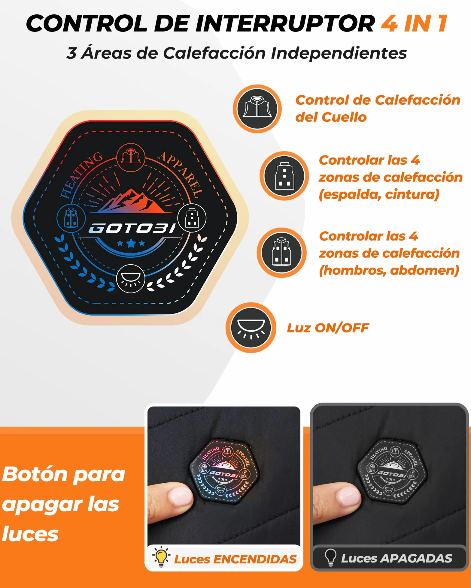 Chaleco Calefactable Mujer con Batería 16000mAh 7.4V, 9 Áreas de Calefacción, 3 Niveles de Temperatura Ajustables