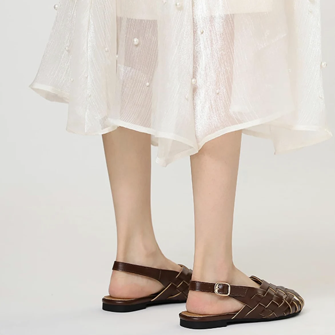 Sandalias Romanas Mujer Construcción De Jaula Trenzada Vintage con Protección De Punta Cerrada Zapatos Planos De Tira Trasera Y Calzado De Verano Retro para Fin De Semana