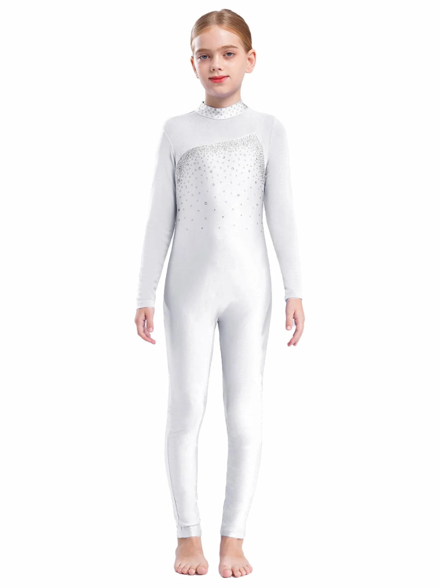 JEATHA Maillot de Danza Ballet para Niña Manga Larga con Pedrería Brillante Leotardo Gimnasia Rítmica Patinaje Elástico Mono de Deportivo Fitness Yoga