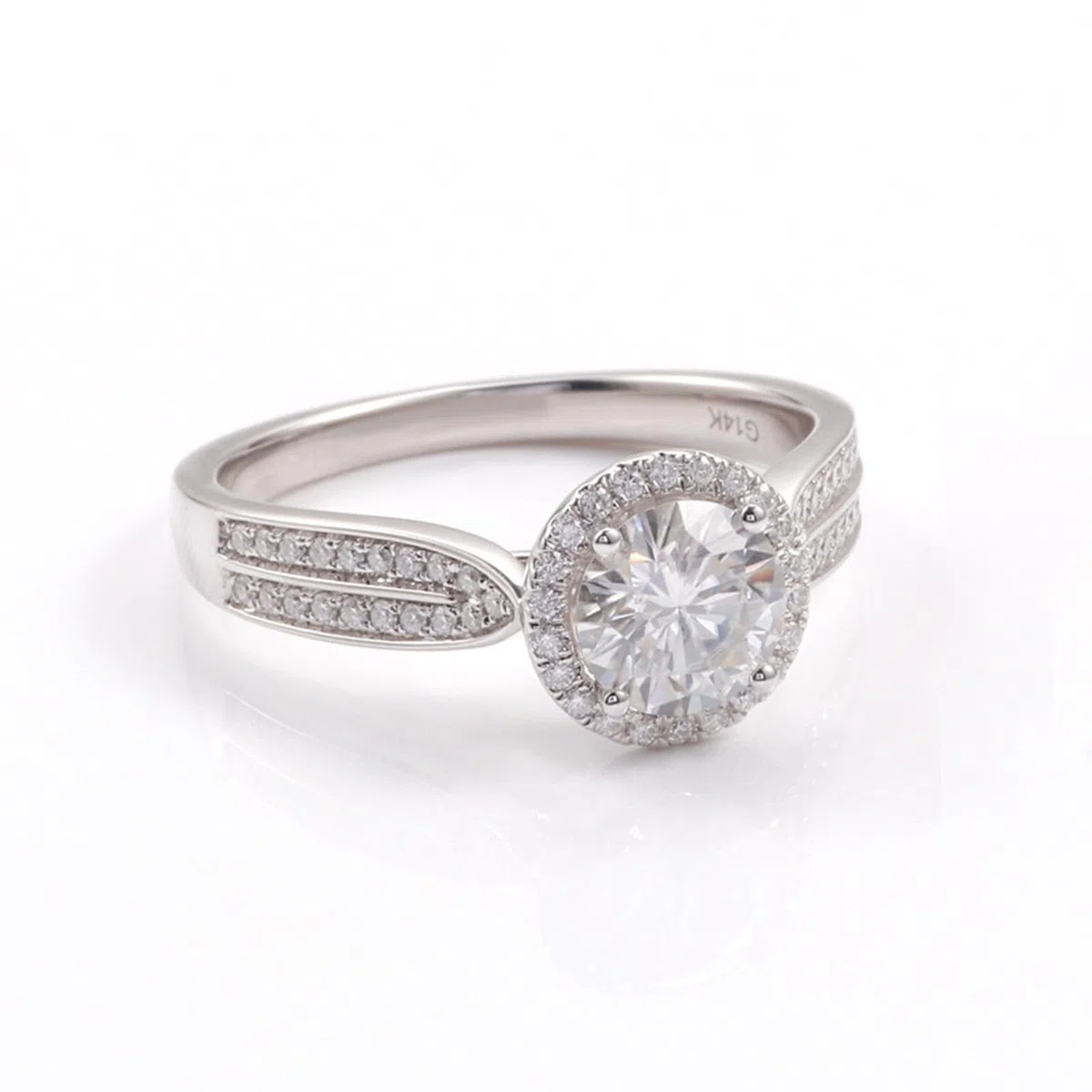 Anillo de mujer de oro blanco 375/585/750 de oro auténtico, anillos de compromiso, anillos de boda grabados con Moissanite 2ct D Color VVS1 anillo Halo Gold 9K/14K/18K para mujeres