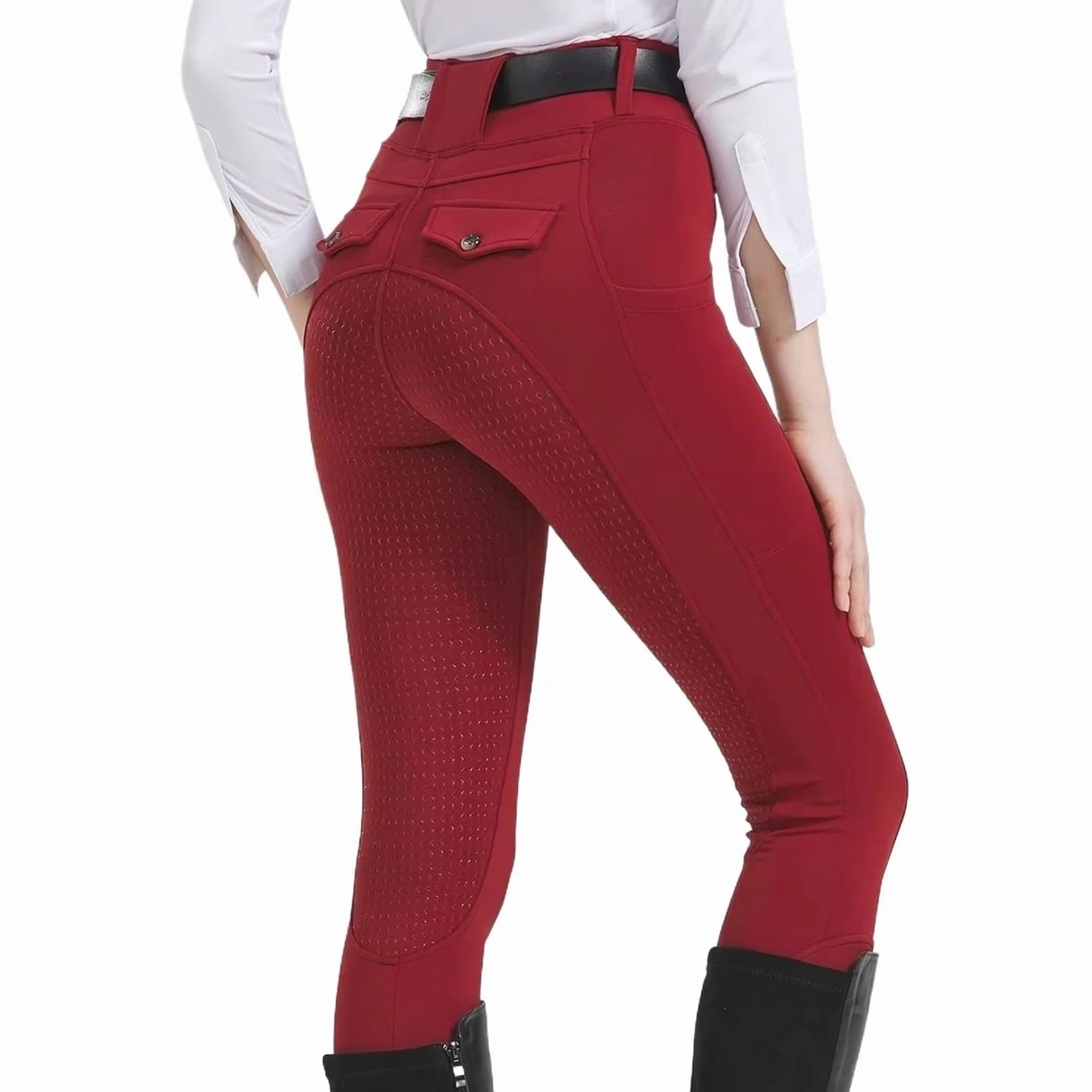 Mallas De Equitación For Mujer, Con Parche En La Rodilla, Pantalones, Entrenamiento Bolsillos Para Montar(L (55-60kg))