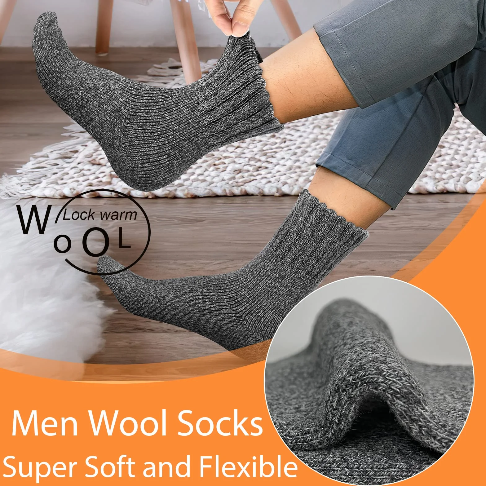 Josnown Calcetines Termicos Hombres, 5 Pares Gruesos Calcetines Invierno con Rizo Suave, Transpirables y Antisudor Calcetines Lana para Senderismo Running Esquiar Deportes, Talla 39-45