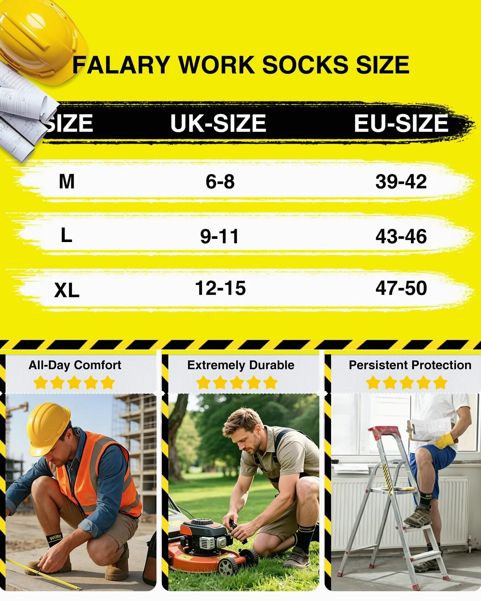 FALARY Calcetines Trabajo Hombre Bambú Rizo WORK Socks Durable 6 Pares | Respirable Cómodo, Absorbe la Humedad, Tela de Rizo Gruesa, Refuerzo en Talón y Puntera, Adecuado para Trabajadores Manuales