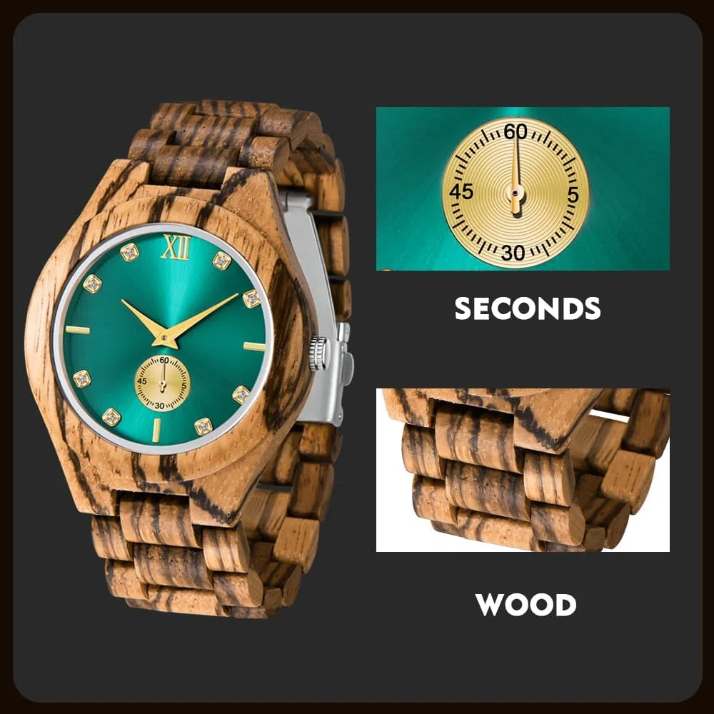 Tiong Reloj de madera para hombre de madera de bambú invertido Geométrico Invertido Reloj de cuarzo analógico para hombres Relojes de madera hechos a mano, Wq1242-marrón, Retro