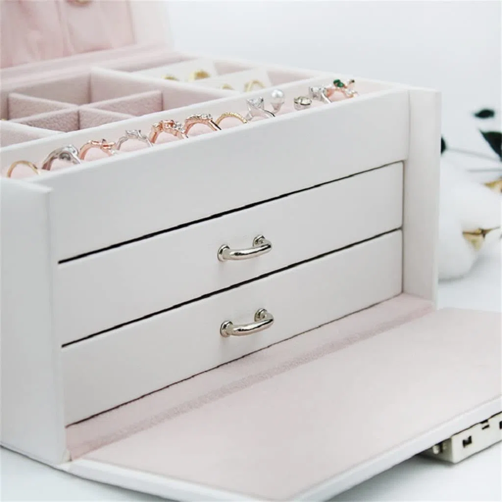 Caja de Espejo para Damas, de Cuero sintético, para Guardar Pendientes, Anillos, Collares y exhibir con Cerradura.