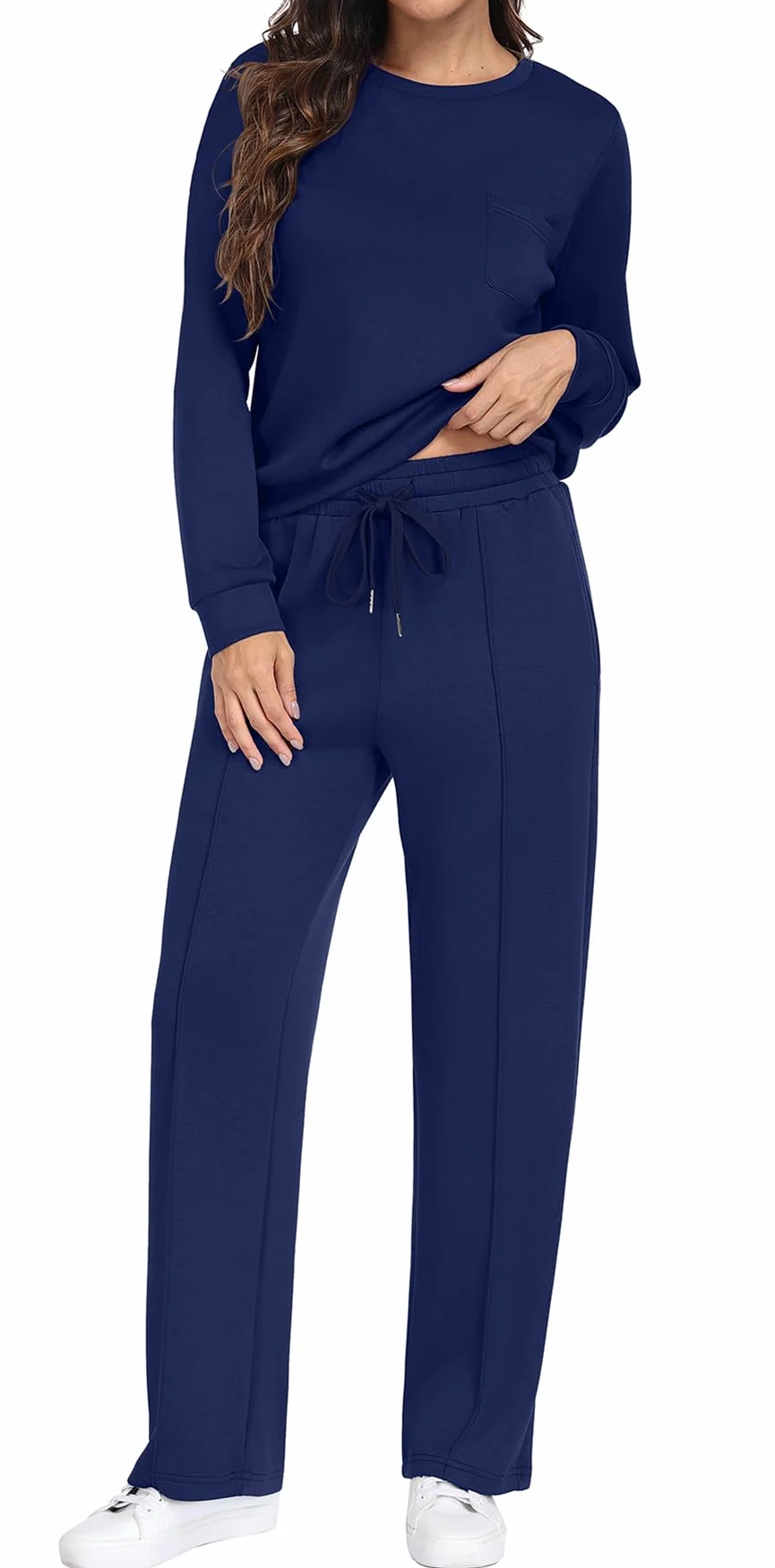 GRECERELLE Conjunto completo de chándal para mujer, de manga larga, para otoño, ropa de descanso, ropa deportiva, casual, cuello redondo, tops y pantalones de correr con bolsillos