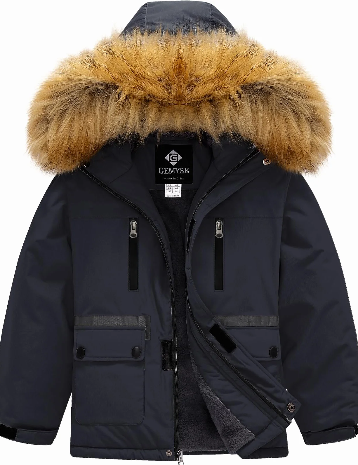 GEMYSE Chaqueta de Esquí para Niño con Capucha de Piel Desmontable Abrigo Impermeablede de Nieve Invierno Cazadora Antiviento