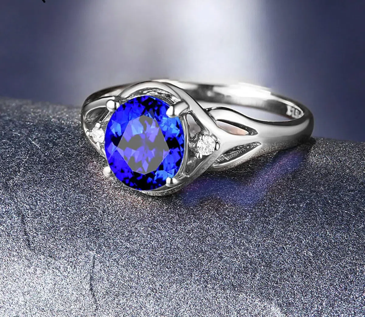 Anillo Compromiso Oro 18K, Anillos Mujer Compromiso Zafiro Creado En Laboratorio Forma Redonda Plata