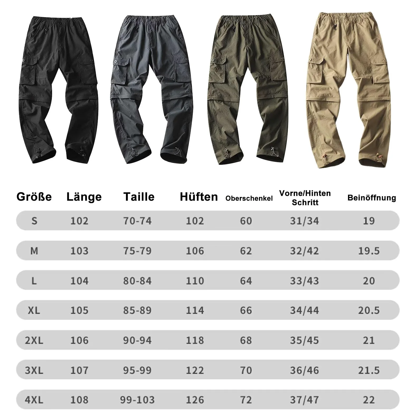 Damen Wanderhose Zip Off Hose Outdoorhose Schnelltrocknend Trekkinghose abnehmbaren HosenbeinShorts Shorts atmungsaktiv Cargo Sommer Hiking Pants Funktionshose mit Gürtel 6 Taschen