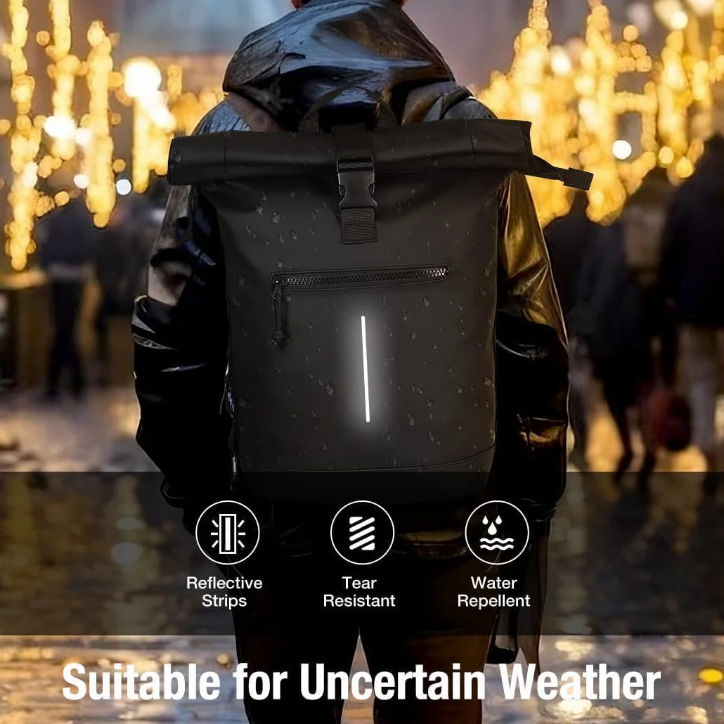 Lekeinchi Mochila Enrollable para Hombre, Mochila Impermeable Mujer para Portátil 17 Pulgadas, Elegante mochila de Viaje Mochilas tipo Casual para Viajes, Ciclismo, Escuela Uni, Negro