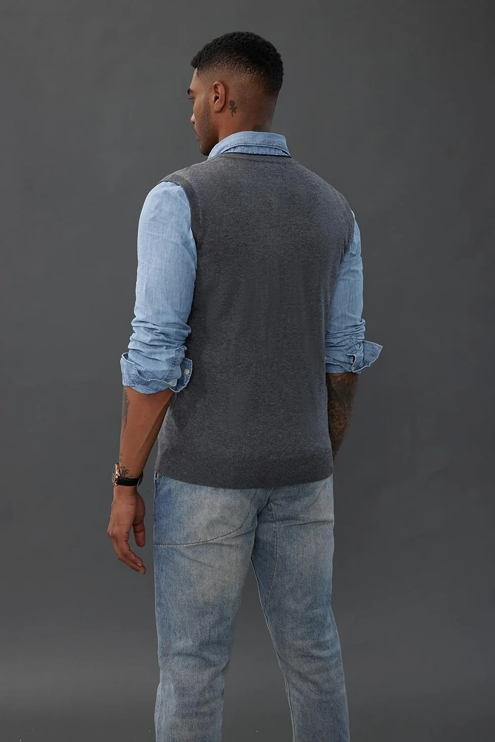 PaulJones Chaleco sin mangas con cuello en V para hombre, ajuste delgado, ropa de punto, suéter de punto, cárdigans, camisetas sin mangas