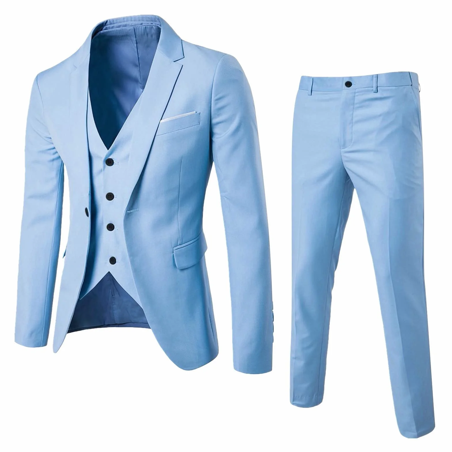 Generisch Traje de hombre Slim de 3 piezas traje de negocios boda fiesta chaqueta chaleco y pantalón abrigo camisa blanca hombre manga larga