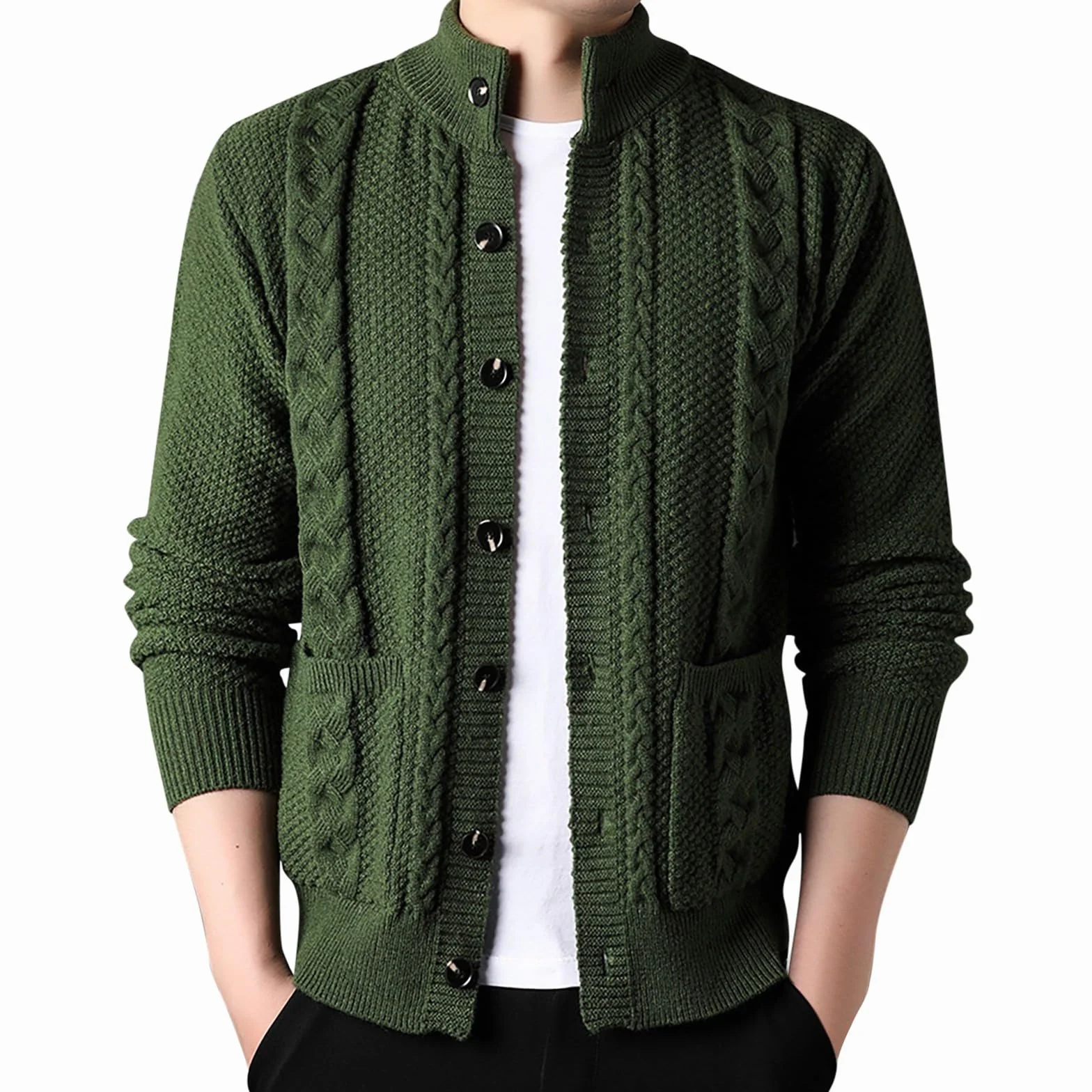 Genérico Cardigan Punto Hombre, Chaqueta Punto Hombre Manga Larga con Un Solo Botonadura con Bolsillo Abrigo Color Sólido Informal con Botones Suéter Grande para Otoño E Invierno