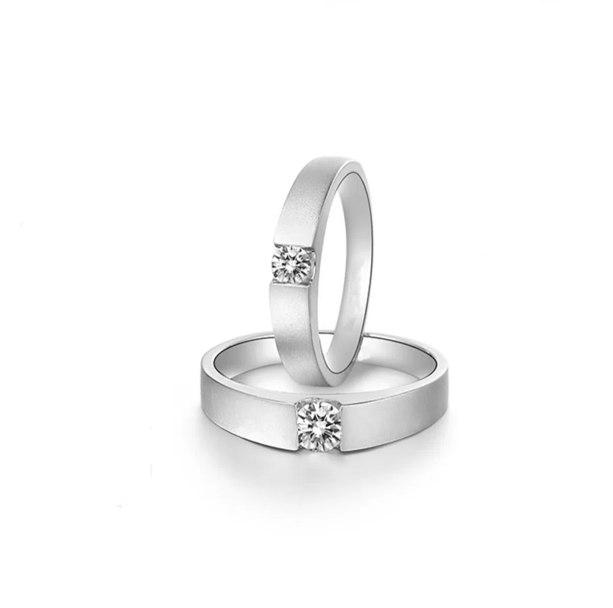 Anillo de platino para hombre, moderno, blanco, diamante y plata, anillo de compromiso Pt950, talla 52 (16,6)