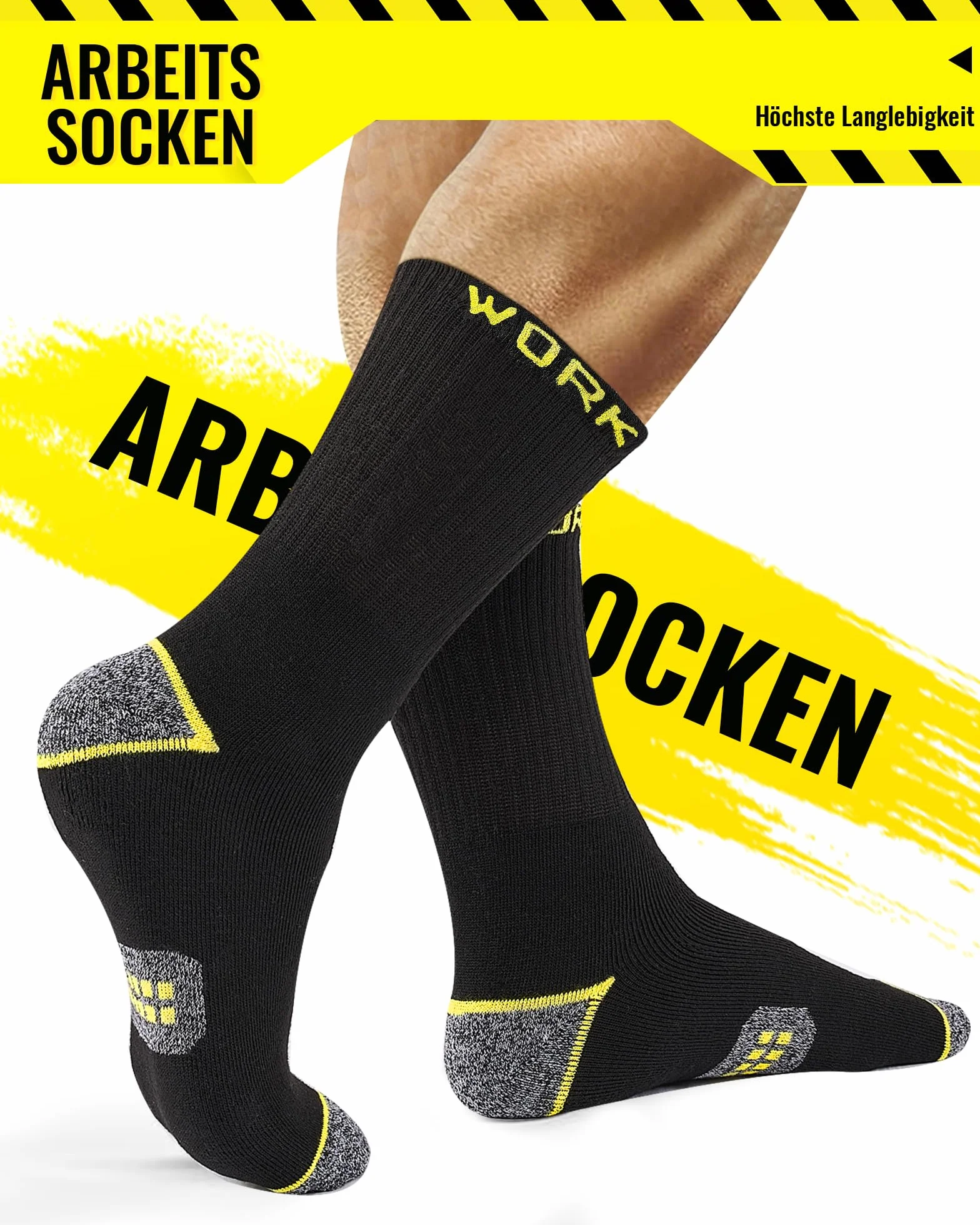 10 Pares Calcetines de Trabajo Hombre, Ideales para Botas, WORK Socks Acolchados y Reforzados, Calcetines Funcionales y Transpirables con puño Cómodo