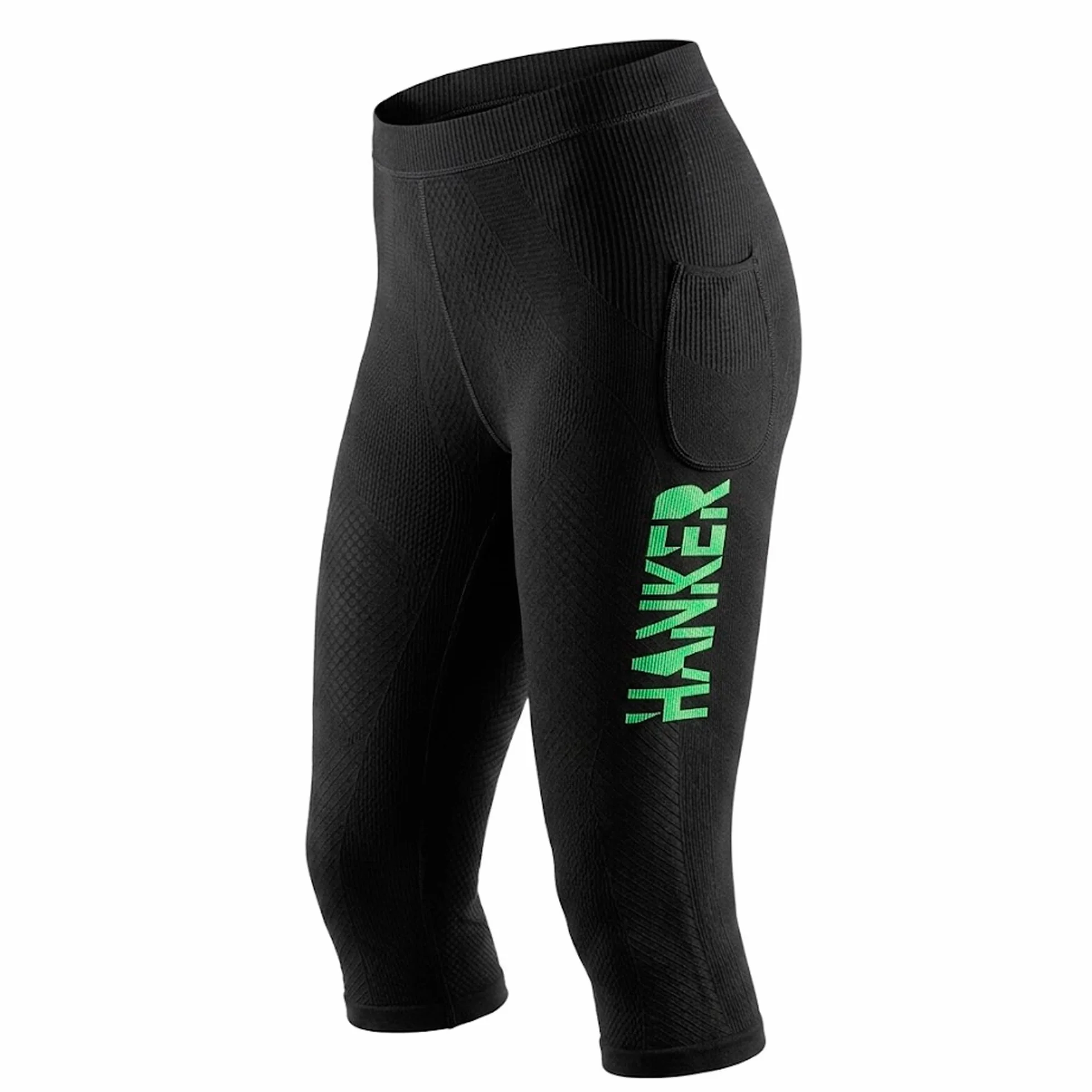 HANKER Mallas de Compresión 3/4 Hombre Running Trail Fitness Bolsillos Grandes Costuras Planas