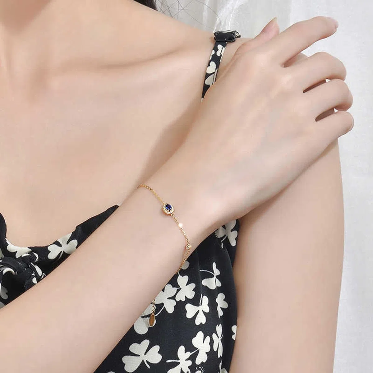 Pulseras Mujer de Oro Amarillo 9K / 14K / 18K, Oval con Zafiro y Diamante, Cadena Extensible 16 CM + 5 CM, Pulsera de Oro Azul Mujer