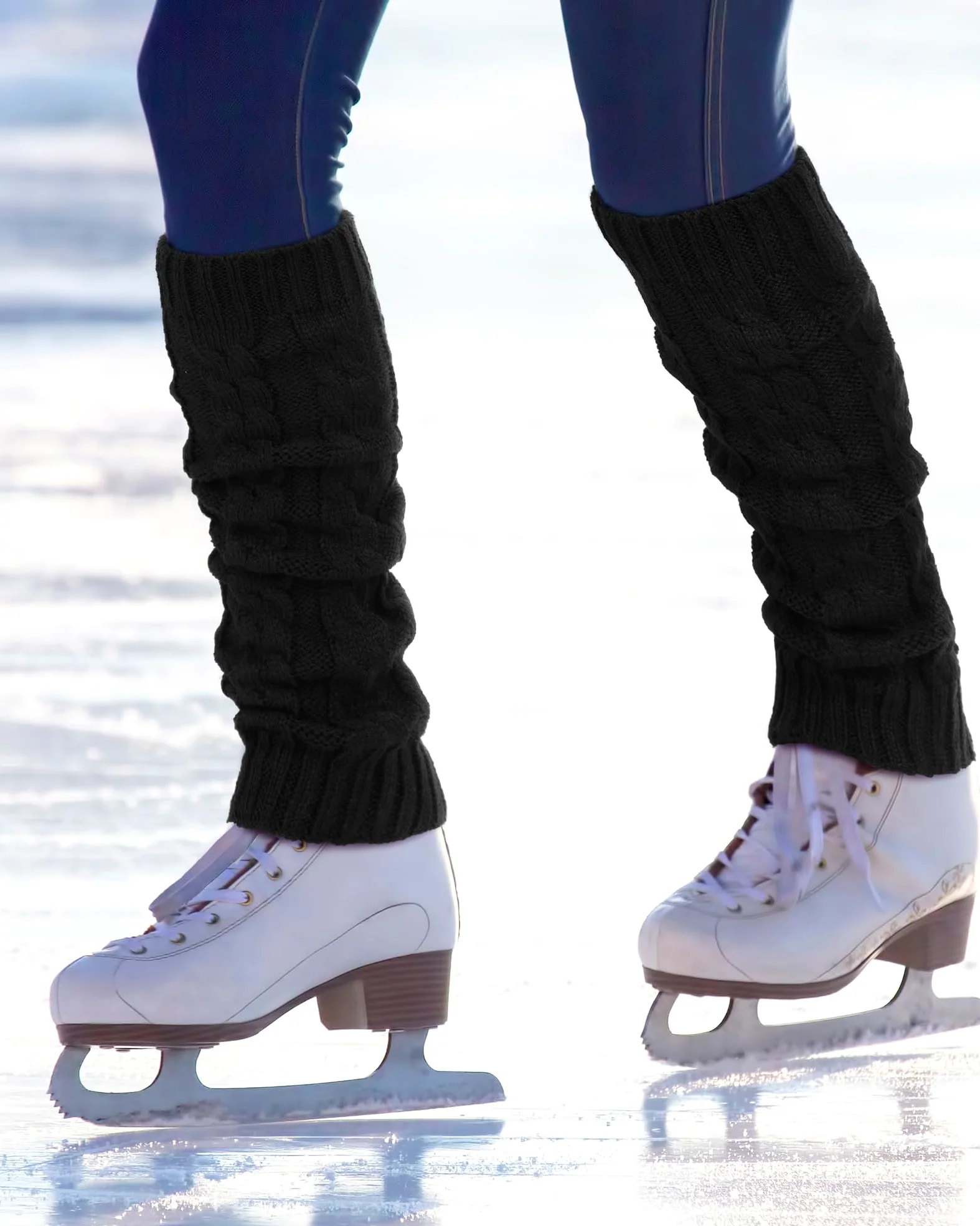 Chuarry Juego de 6 pares de calentadores de piernas para mujeres y niñas, calentadores de piernas largas de punto, calcetines de patinaje, calcetines de pantorrilla para patinaje artístico