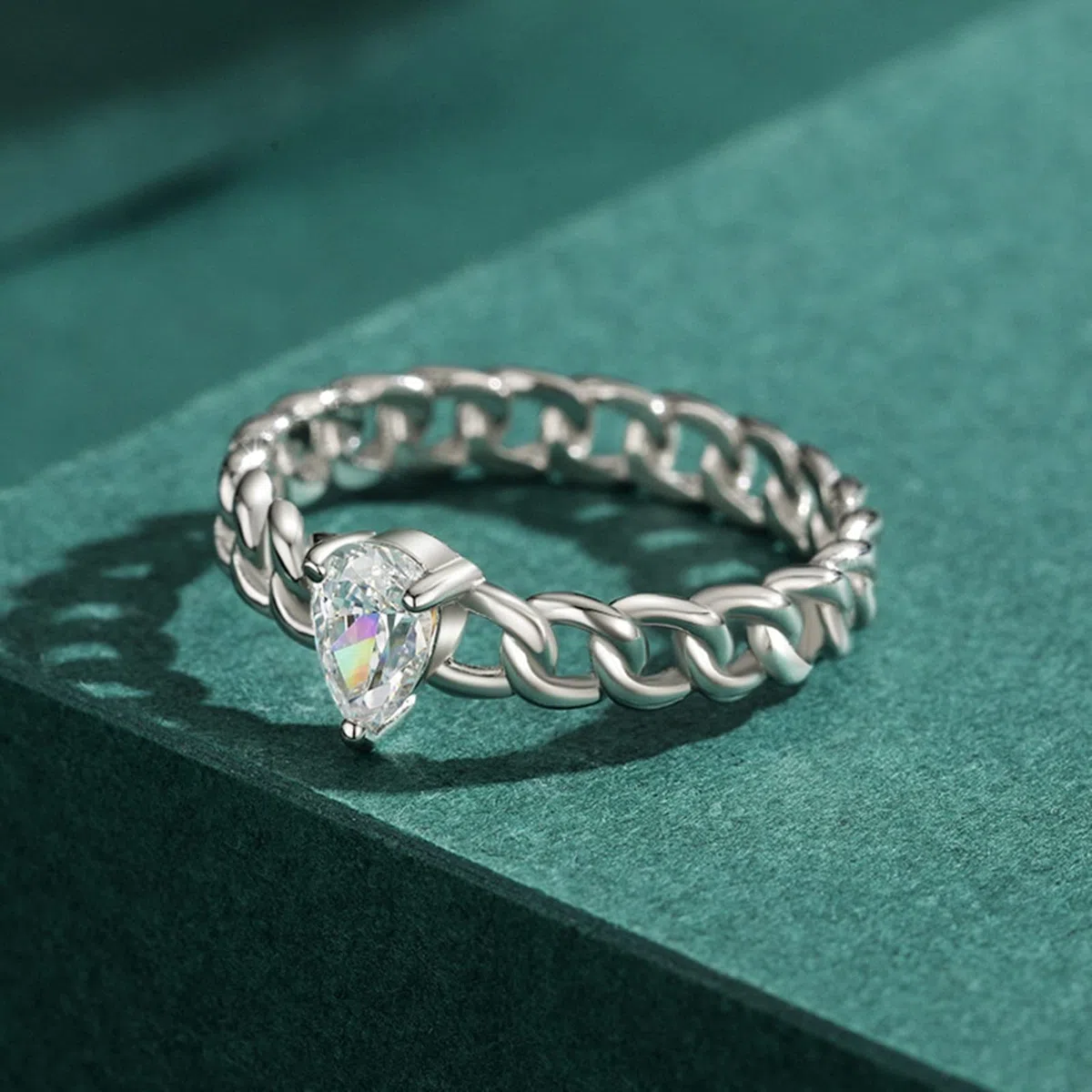 Anillo para mujer, oro auténtico, anillo de boda único con diamante cultivado en laboratorio, anillos de compromiso, forma de gota, oro blanco, anillo de banda para mujer