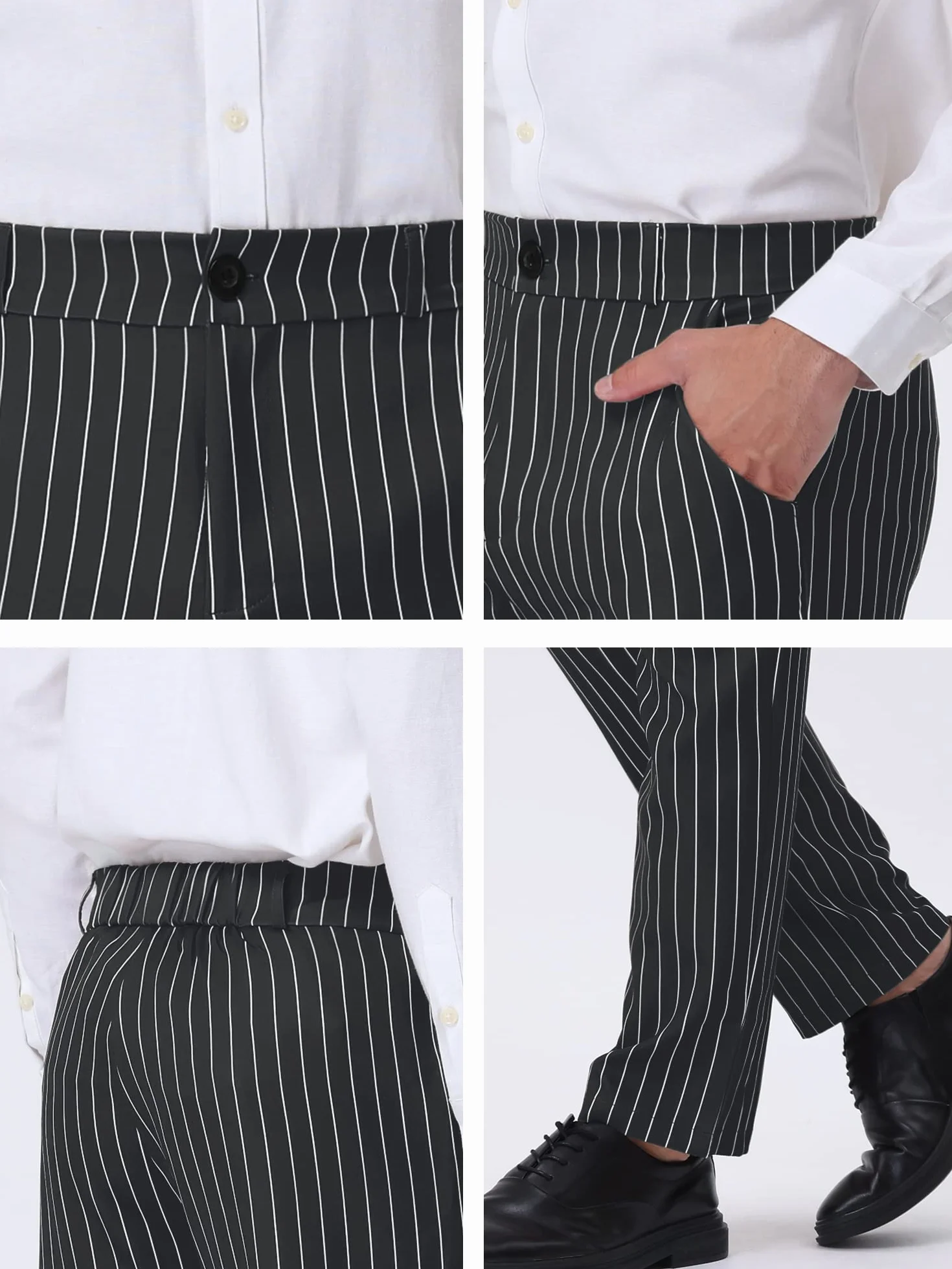 Lars Amadeus Pantalones de vestir a rayas para hombre, ajuste recto, bloque de color, pantalones de traje de trabajo para oficina