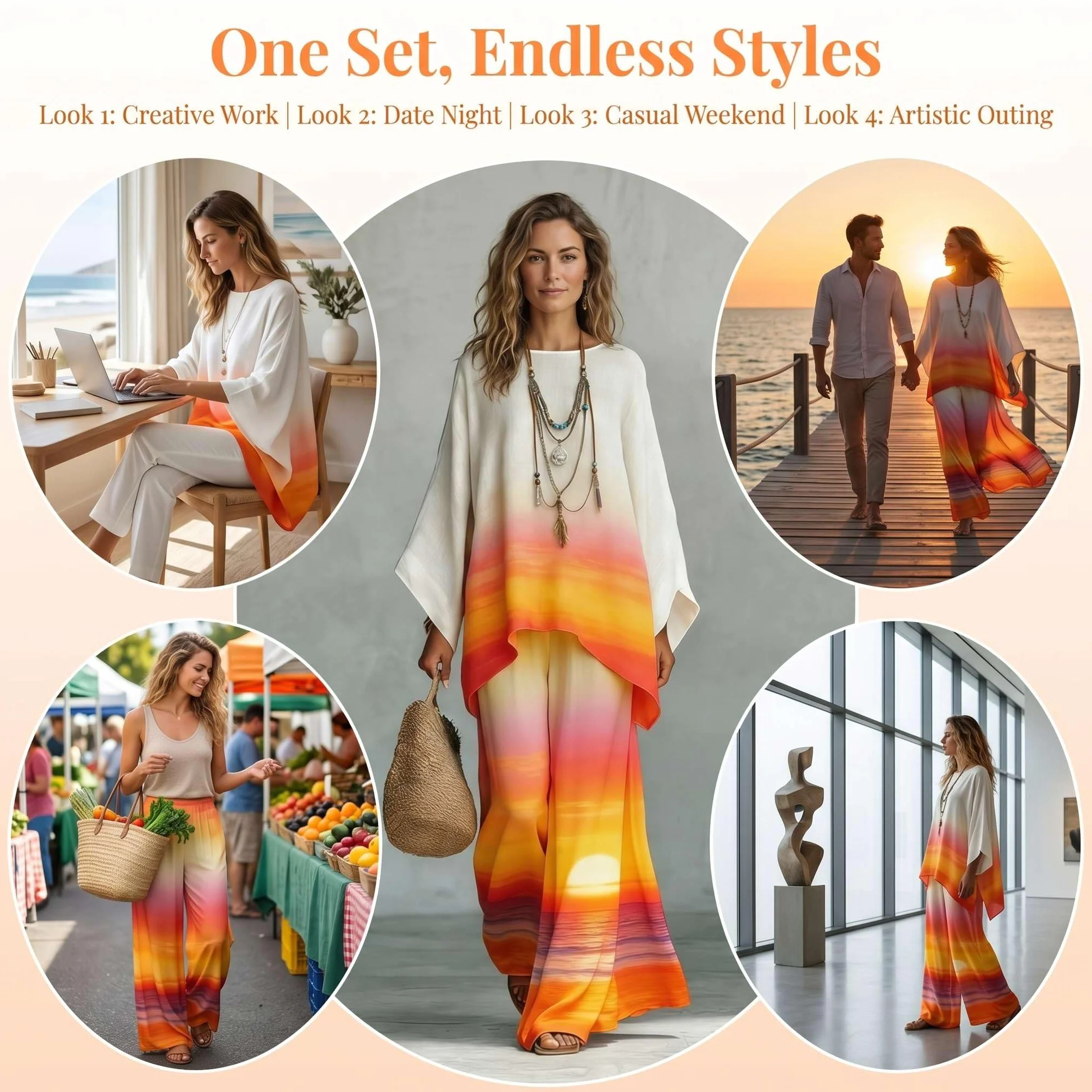 Conjunto Lino Dos Piezas Mujer Verano Vestir Elegante Chandal Mangas Largas Boho Camiseta y Pantalons 2 Piezas Top Talla Grande Ropa Deportiva Cintura Alta Casa Vacaciones Playa Moda 2026