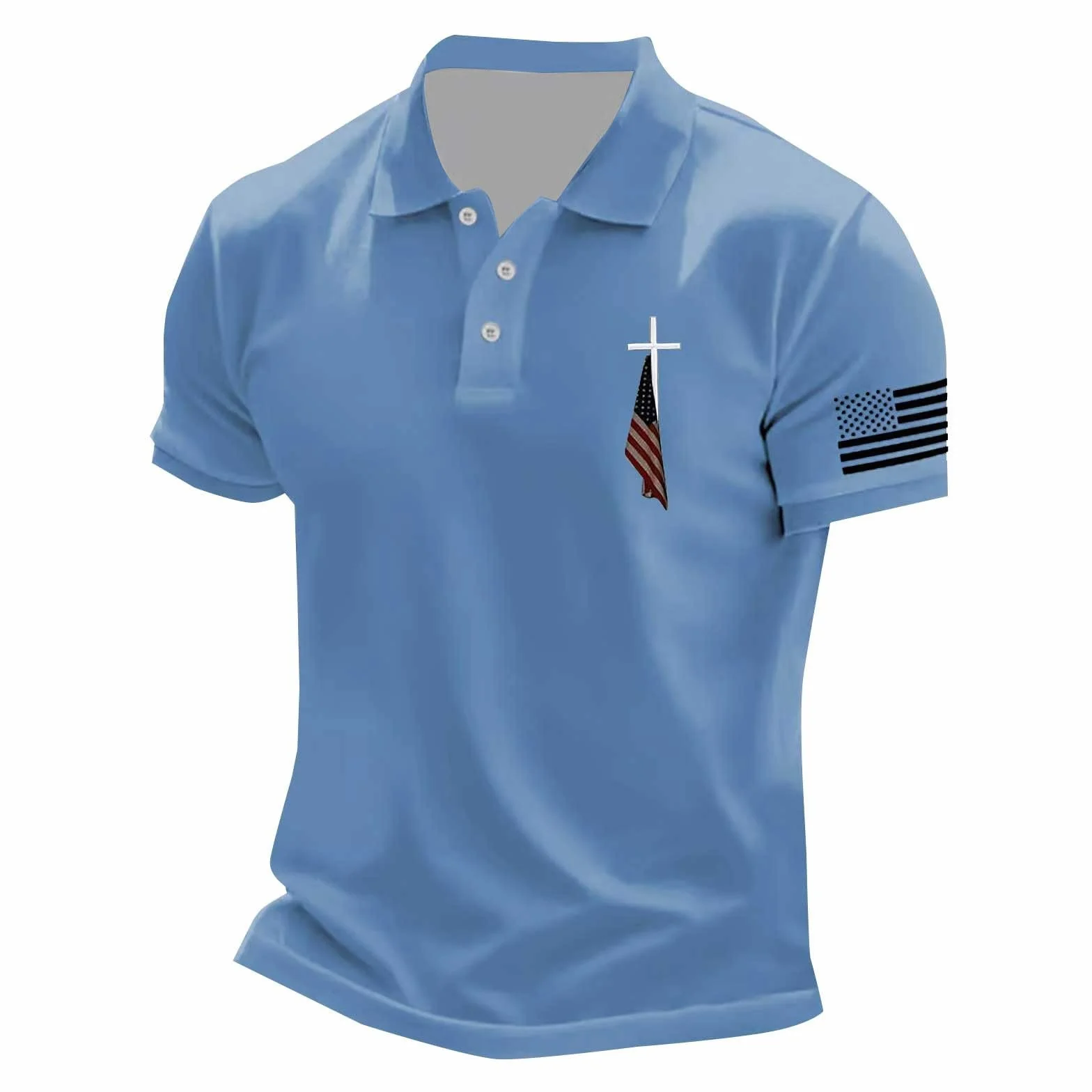 Camiseta polo cristiana bandera Estados Unidos manga corta golf patriótica 4 julio hombre