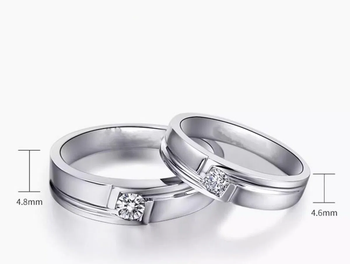 Anillo de boda de platino 950, alianzas de oro real con diamante de 0,15 quilates, pulido, 4,8 mm, anillos de boda para hombres, talla 52 (16,6)