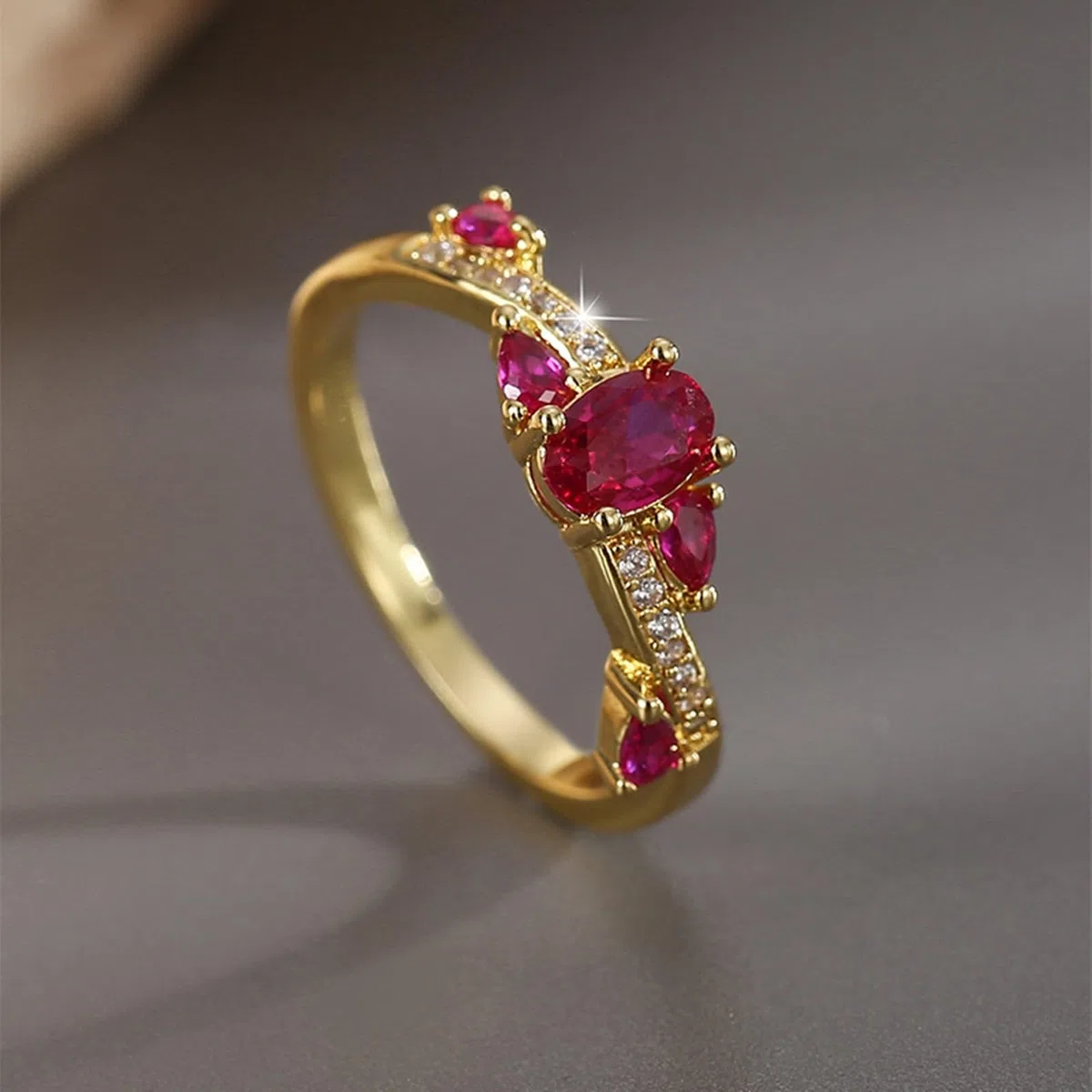 Anillo de oro amarillo de 9 K/14 K/18 K, oro auténtico, para mujer, anillos de boda con rubí cultivado en laboratorio de 0,6 quilates
