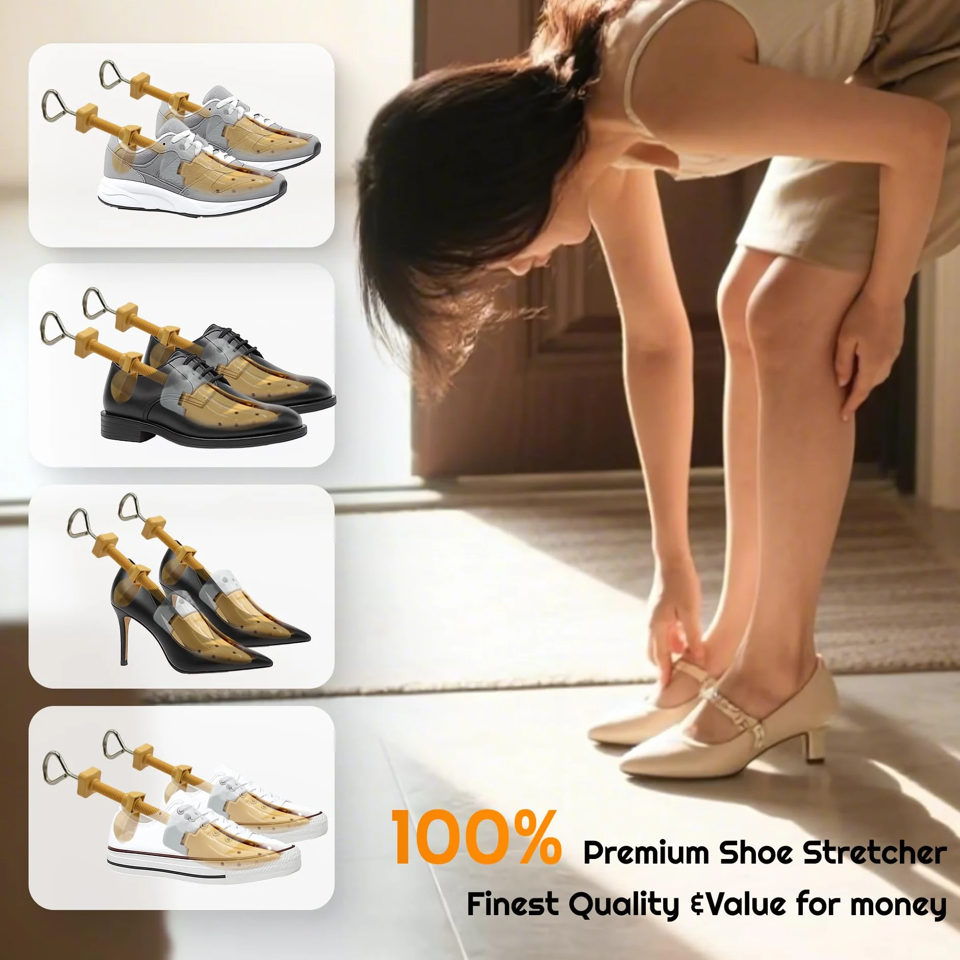 JJDPARTS Estirador de zapatos para mujeres y hombres, par de expansores de zapatos de 4 vías, longitud y ancho ajustables