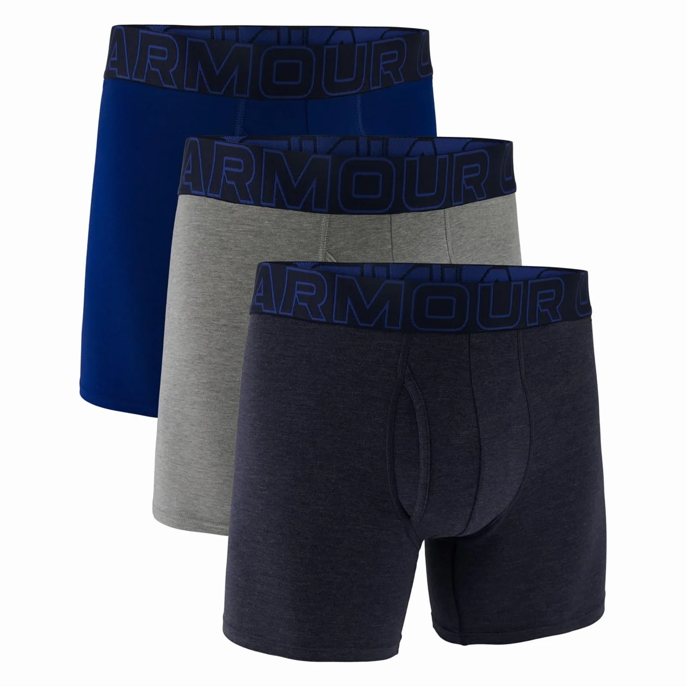 Under Armour Men's Performance Cotton 6" 3 Pack Solid Boxer Briefs, Boxers de los Hombres, Midnight Navy Heather/Steel Heather/Royal,