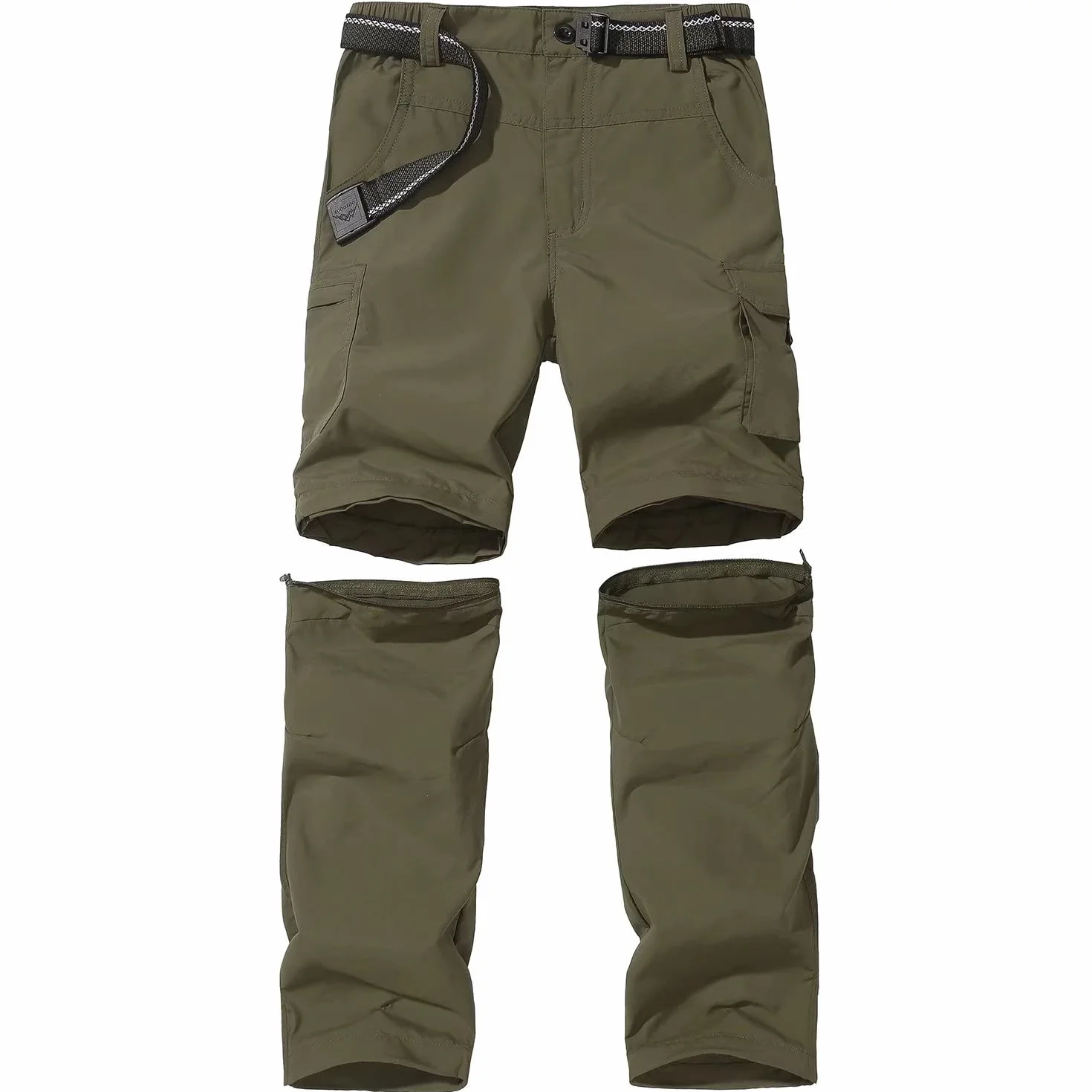 FLYGAGA Pantalones al Aire Libre para niños Senderismo con Cremallera Pantalones Cortos de Pierna Desmontables Trekking Unisex Chicas jóvenes de Verano con cinturón Transpirable de Secado rápido