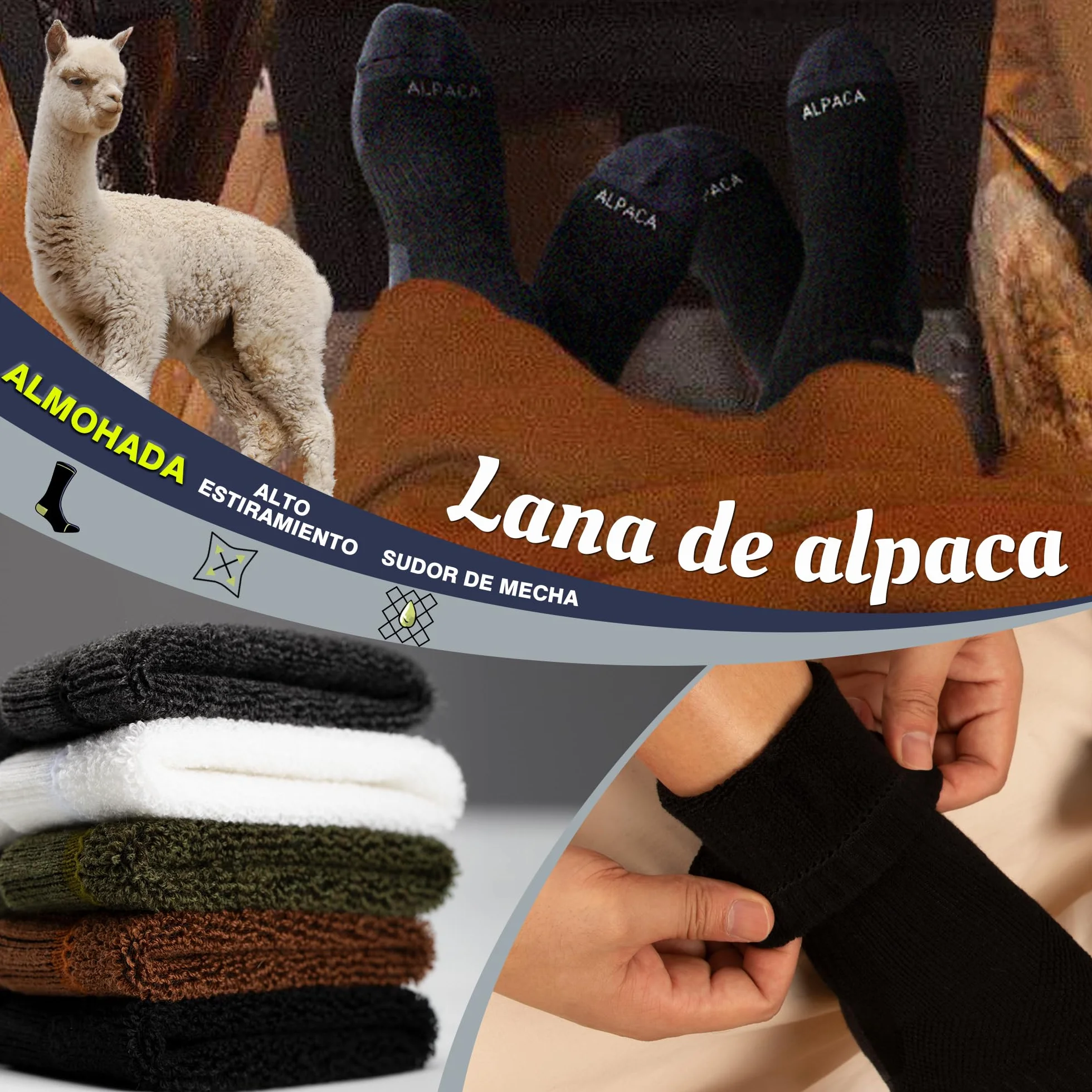 ineepor Calcetines Termicos de Alpaca Mujer Hombre Calcetines Compresion Invierno Transpirables para Deporte Running Senderismo Trail Esqui 35-51 2 Pares