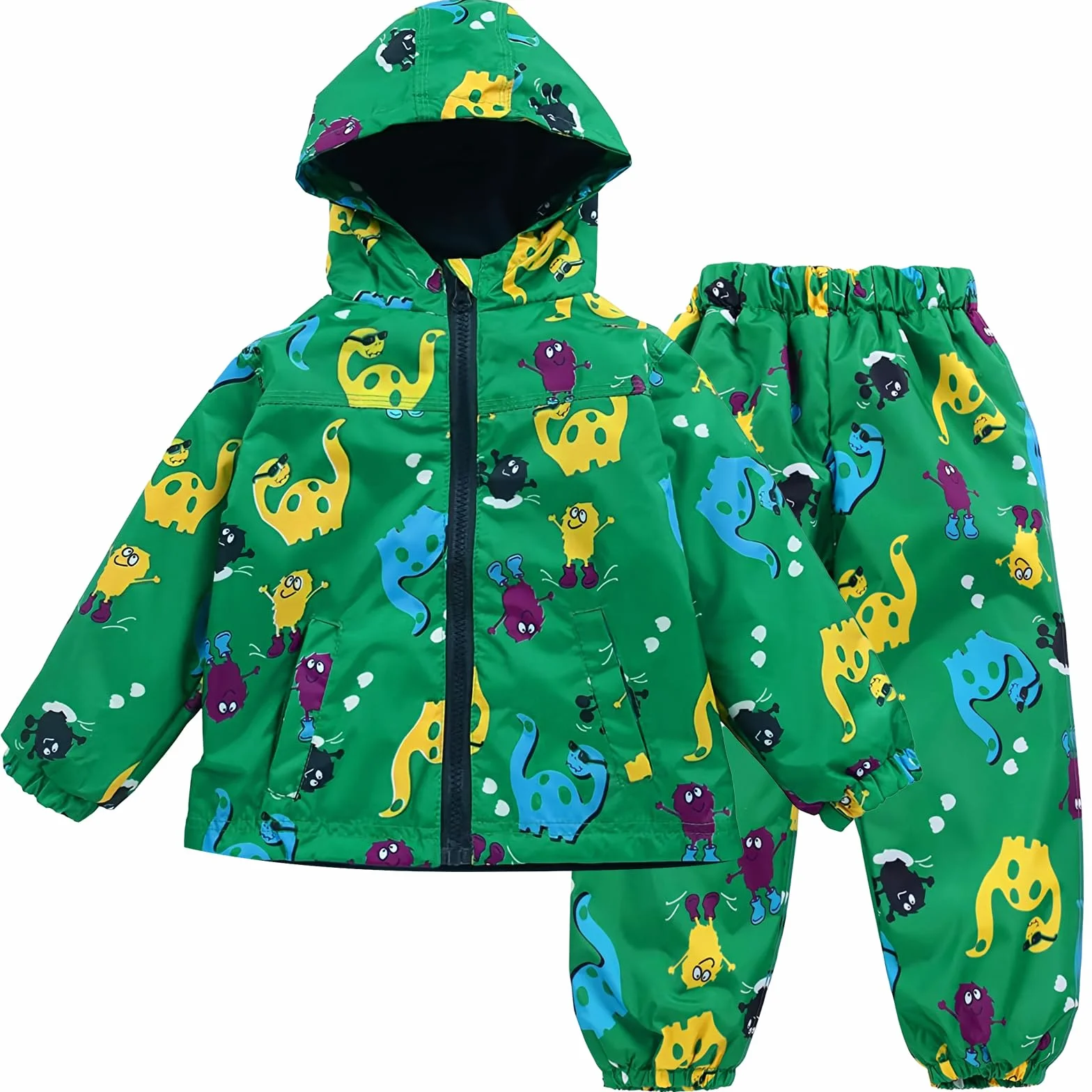 LZH Impermeable Chubasquero para Niño o Niñas, Dinosaurio Capa de Lluvia de Dibujos Animados con Capucha Chaqueta Pantalones Traje