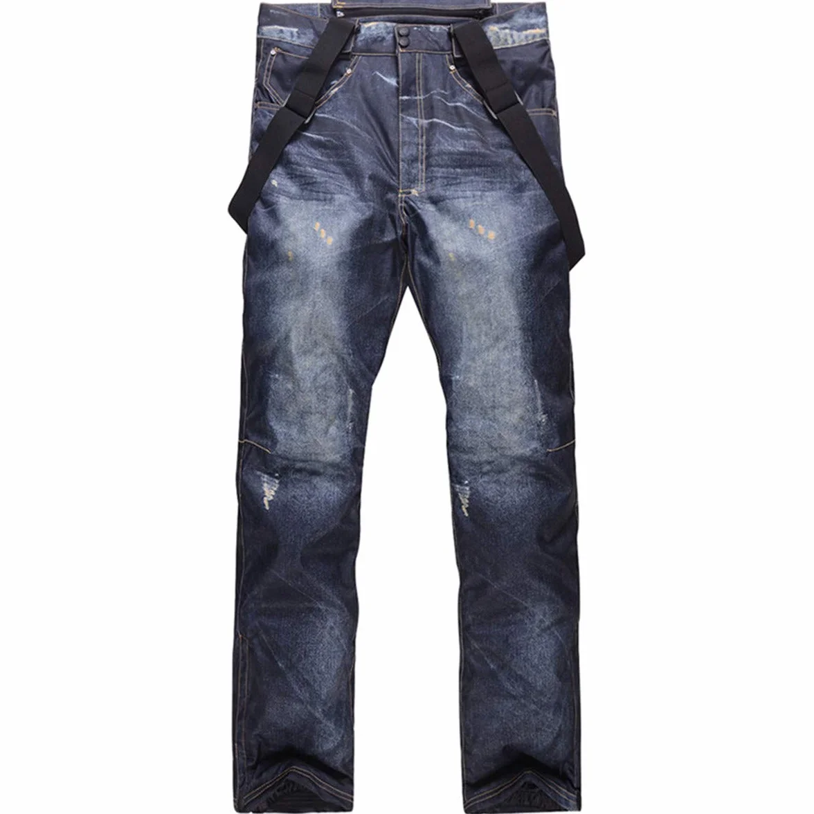 Denim Tirantes Pantalones de esquí Impermeable Transpirable Warm Skiing Snowboard Hombre Mujer