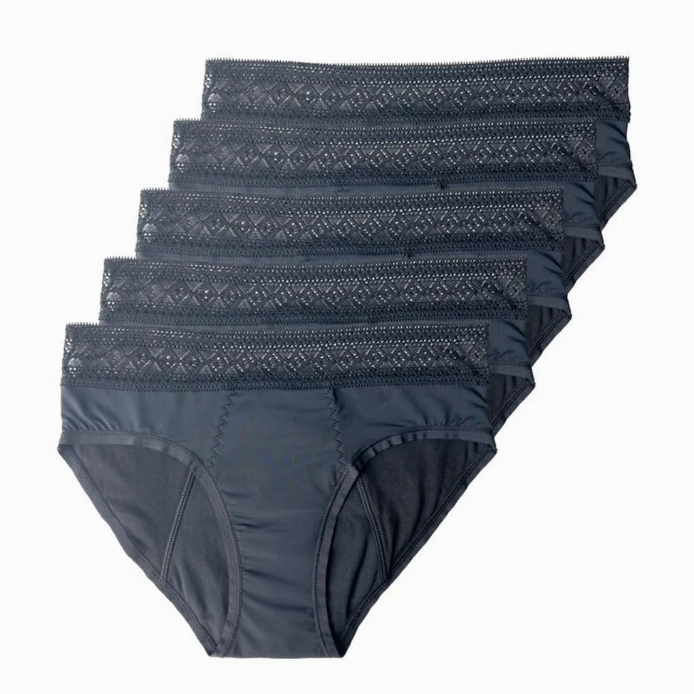Bragas Menstruales para Mujer Ropa Interior Sexy Con Encaje Bragas Menstruales para Flujo abundante Bragas Posparto a Prueba de Fugas Paquete de 5 Negro L