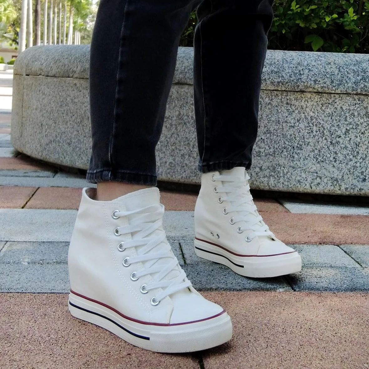 Mujer Zapatos de Lona Cuñas Plataforma Zapatillas Altas | Casuales Moda Botines Ligeras Negro Blanco 35-40 Con cuña