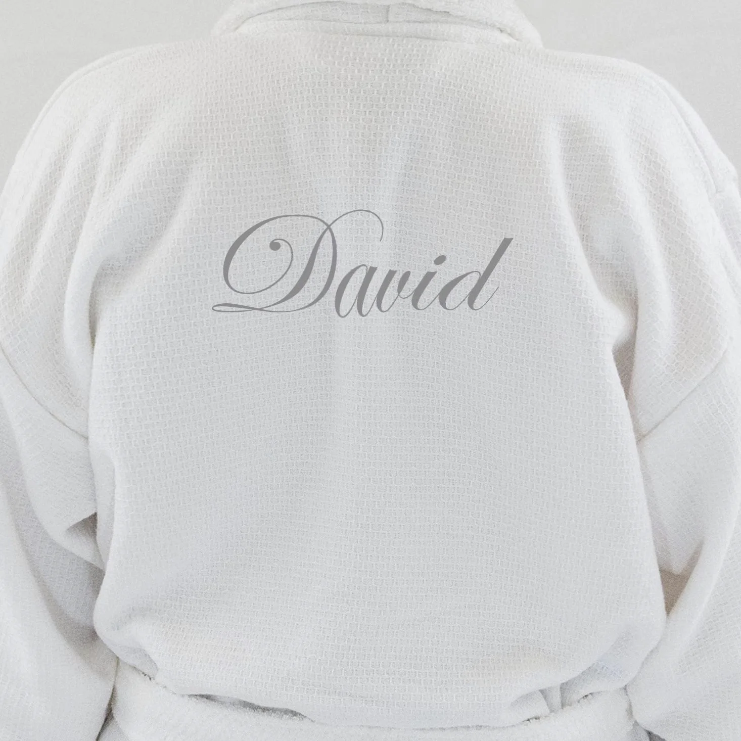 Hotel Edición Blanco Waffle/Terry Albornoz de Hombre, con Carta de Plata y Nombre Personalizado, algodón, Blanco, Large
