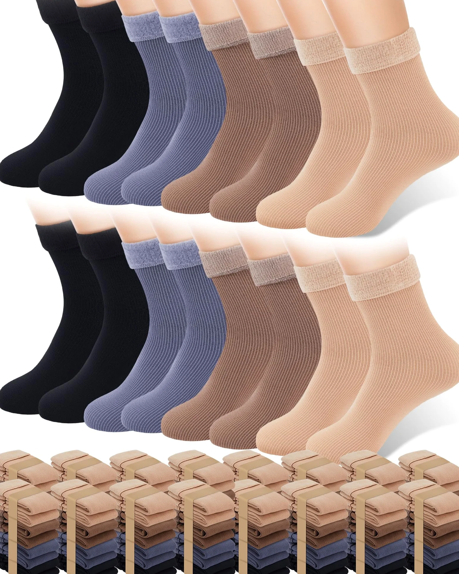 Xuhal 60 pares de calcetines térmicos cálidos de invierno a granel, calcetines gruesos con calefacción para mujeres y hombres, clima frío, senderismo