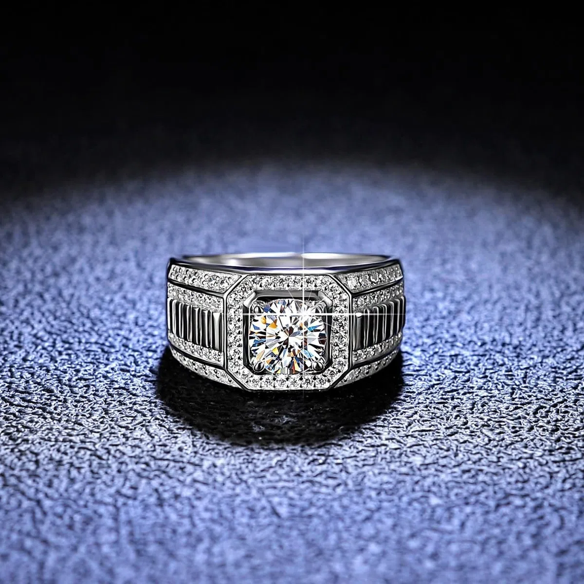 Anillo de boda para hombre de oro blanco de 9 quilates, 14 quilates y 18 quilates, redondo blanco con moissanita de 1 quilate
