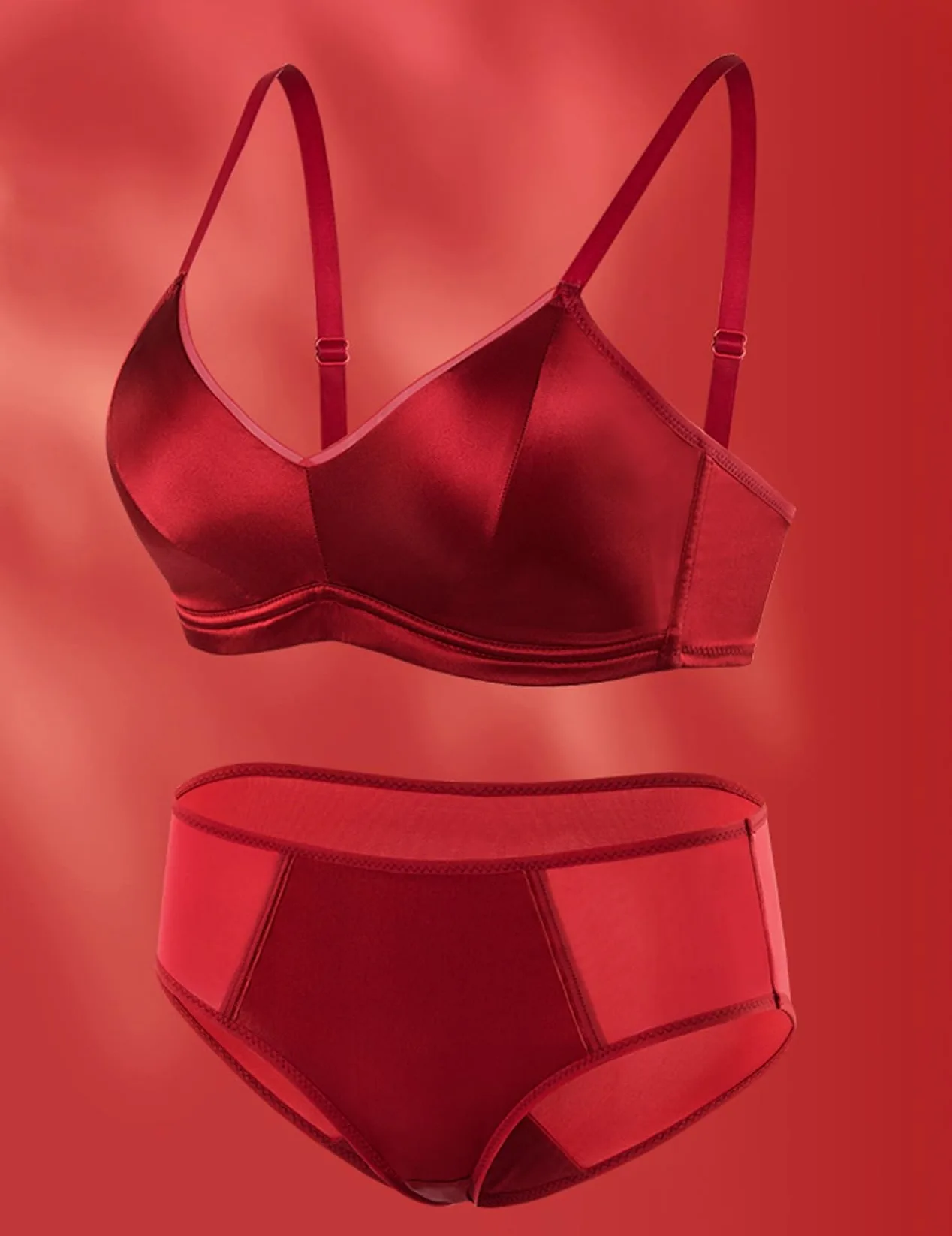 TOSOFT Conjuntos De Sujetador Y Bragas De Seda For Mujer Conjunto De 2 Bralette Y Bragas Sin Costuras Color Rojo Conjunto De Lencería Fina For Novia Y Boda