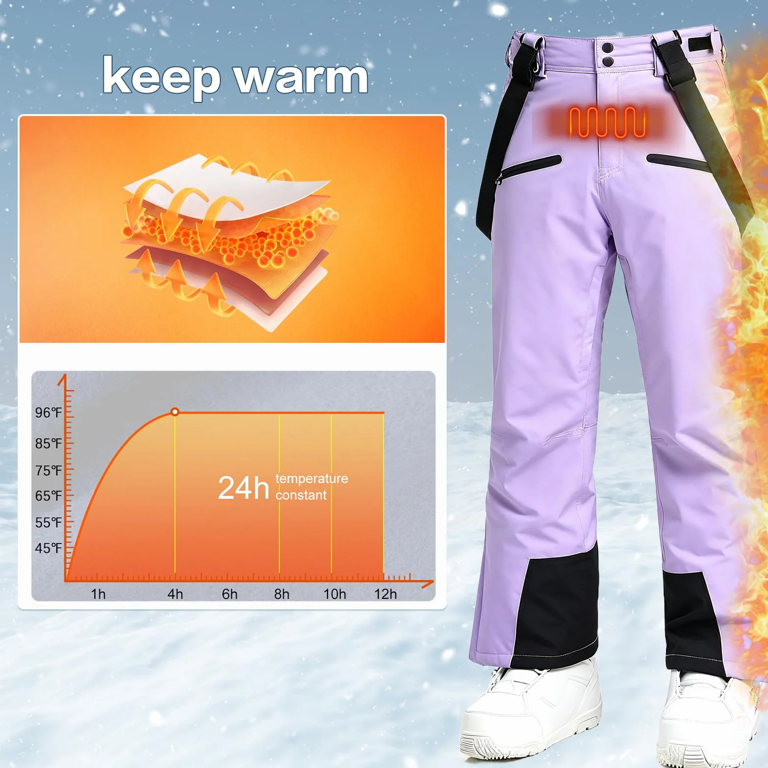 HOUZONIY Pantalones de esquí para mujer térmicos snowboard cintura ajustable tirantes extraíbles